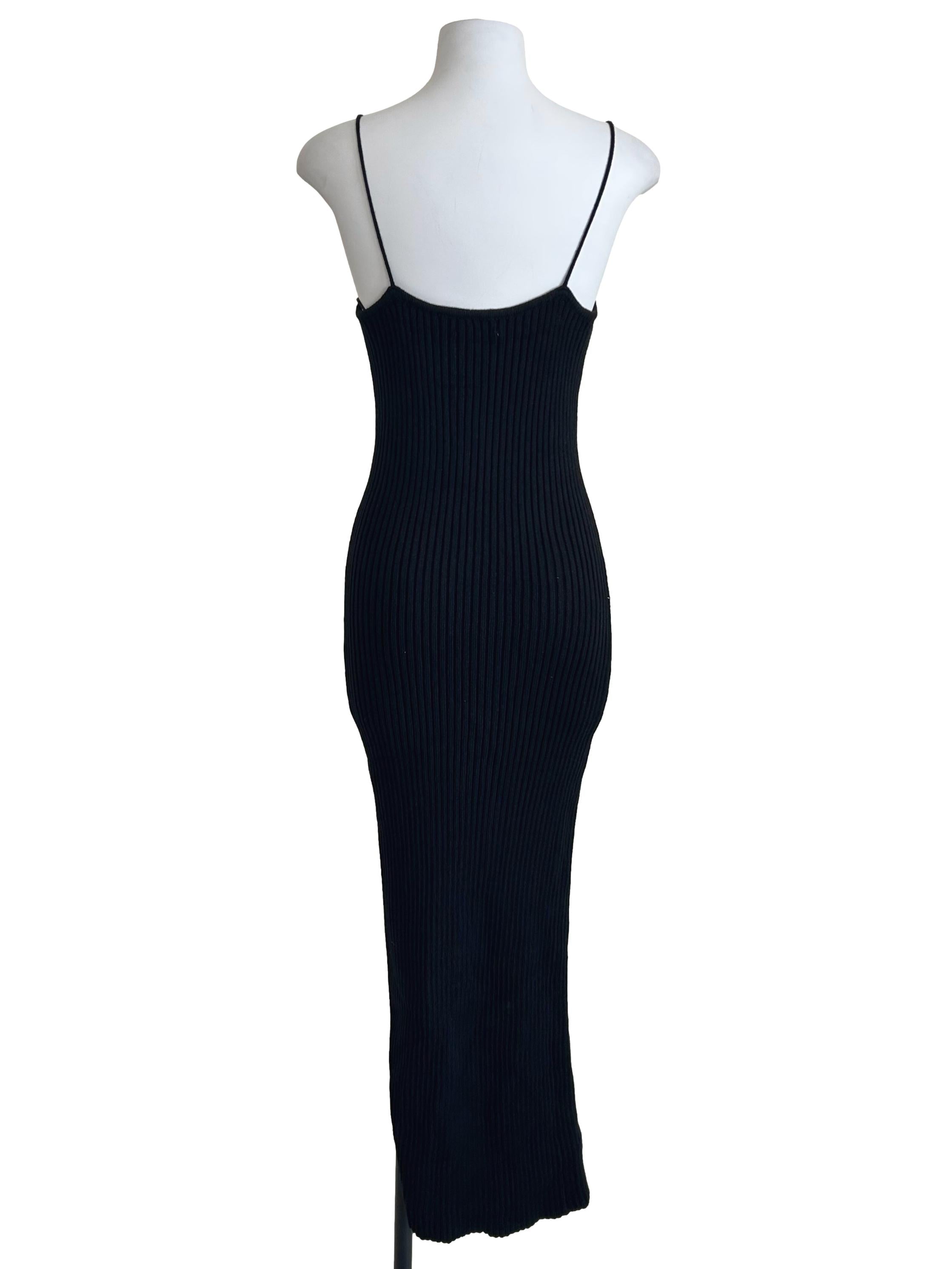 Black Ribbed Knit  Slip Dress