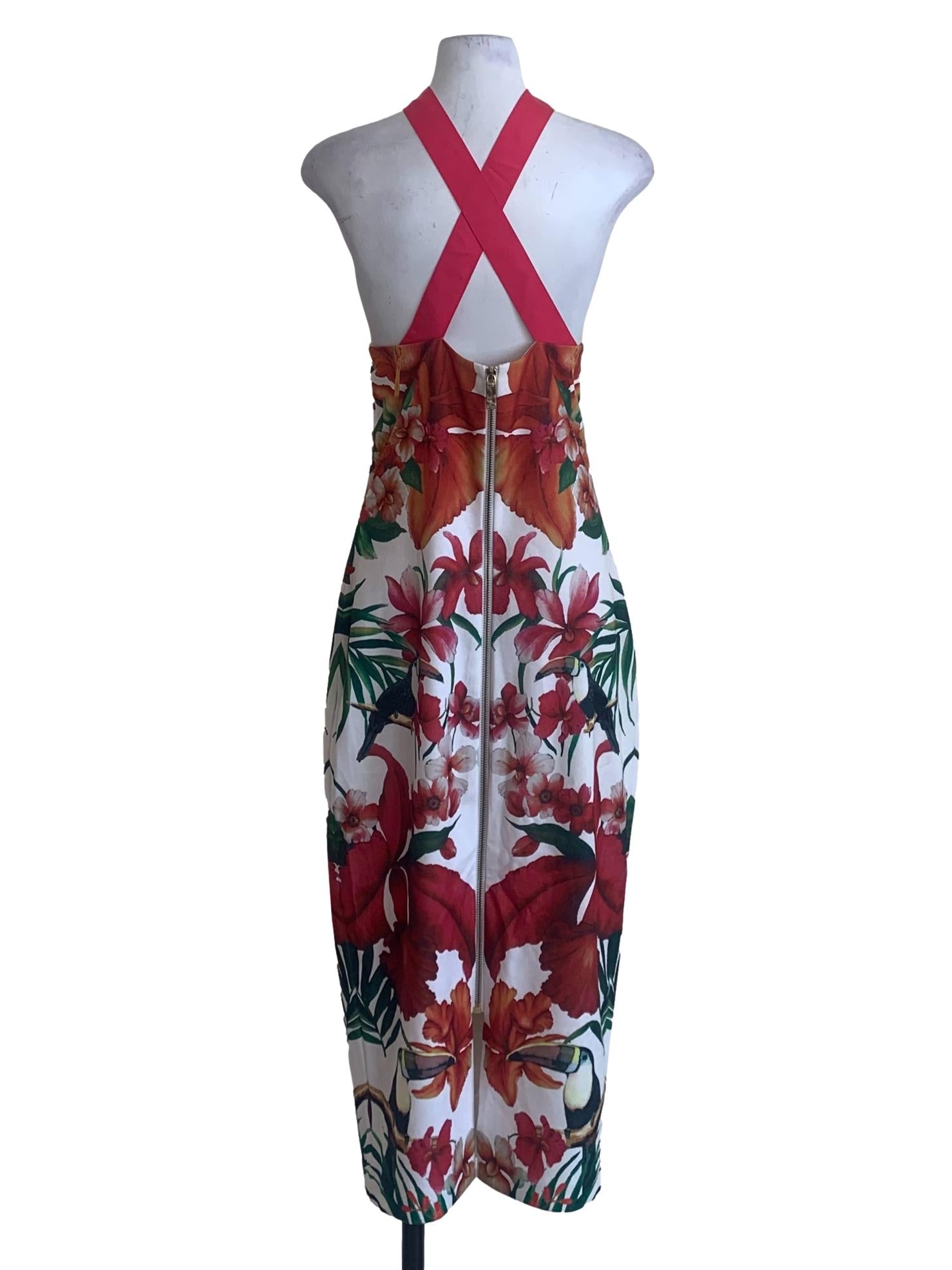 White Jameela Tropical Toucan Midi Dress