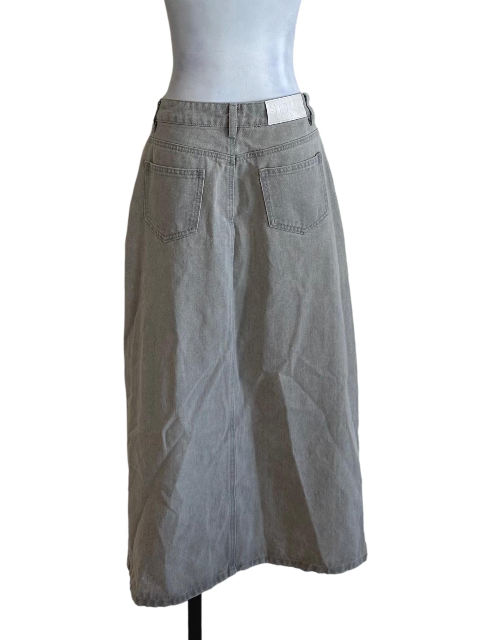 Ash Grey Denim Slit Skirt