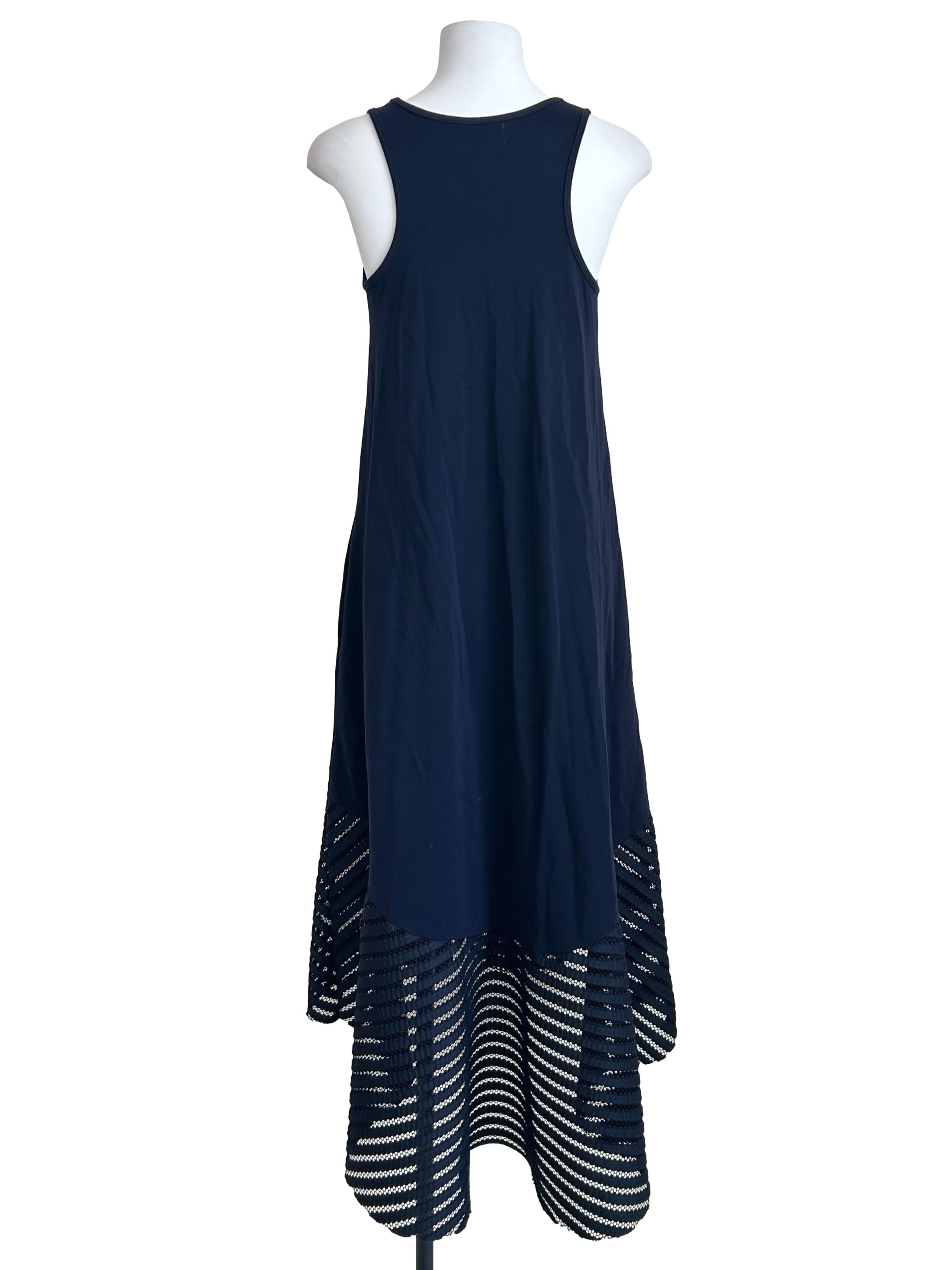 Navy Blue Eyelet Trim Shift Dress