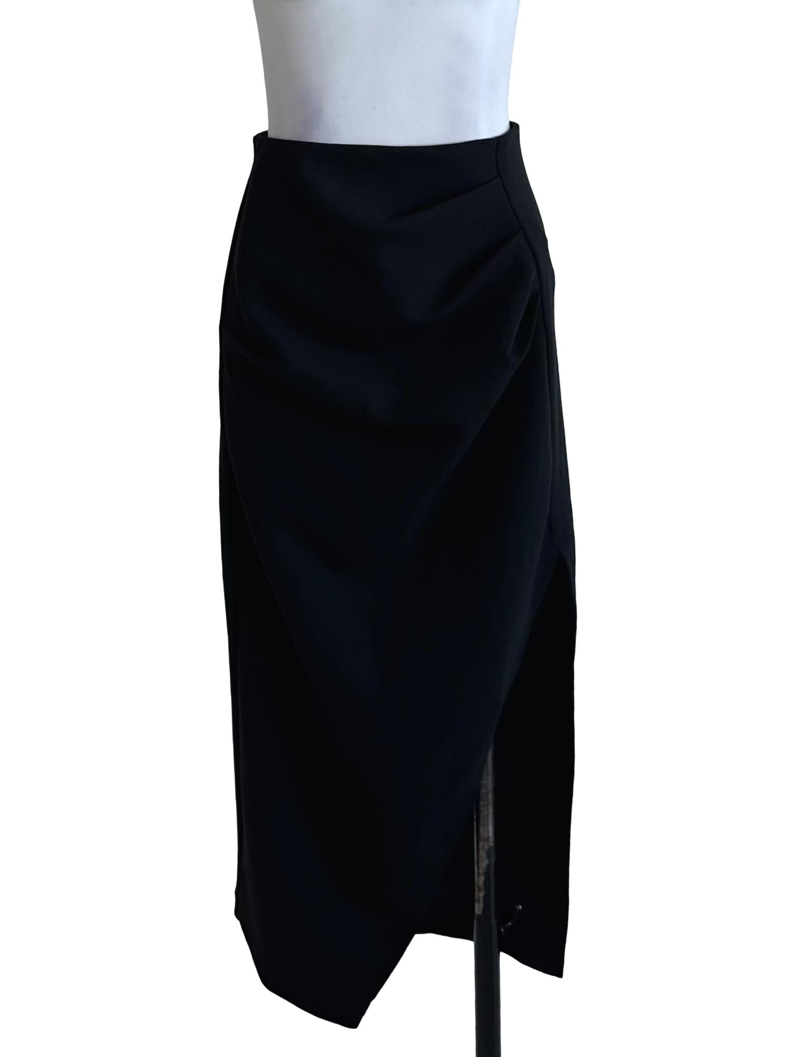 Raven Black Asymmetric Ruched Slit Skirt LB