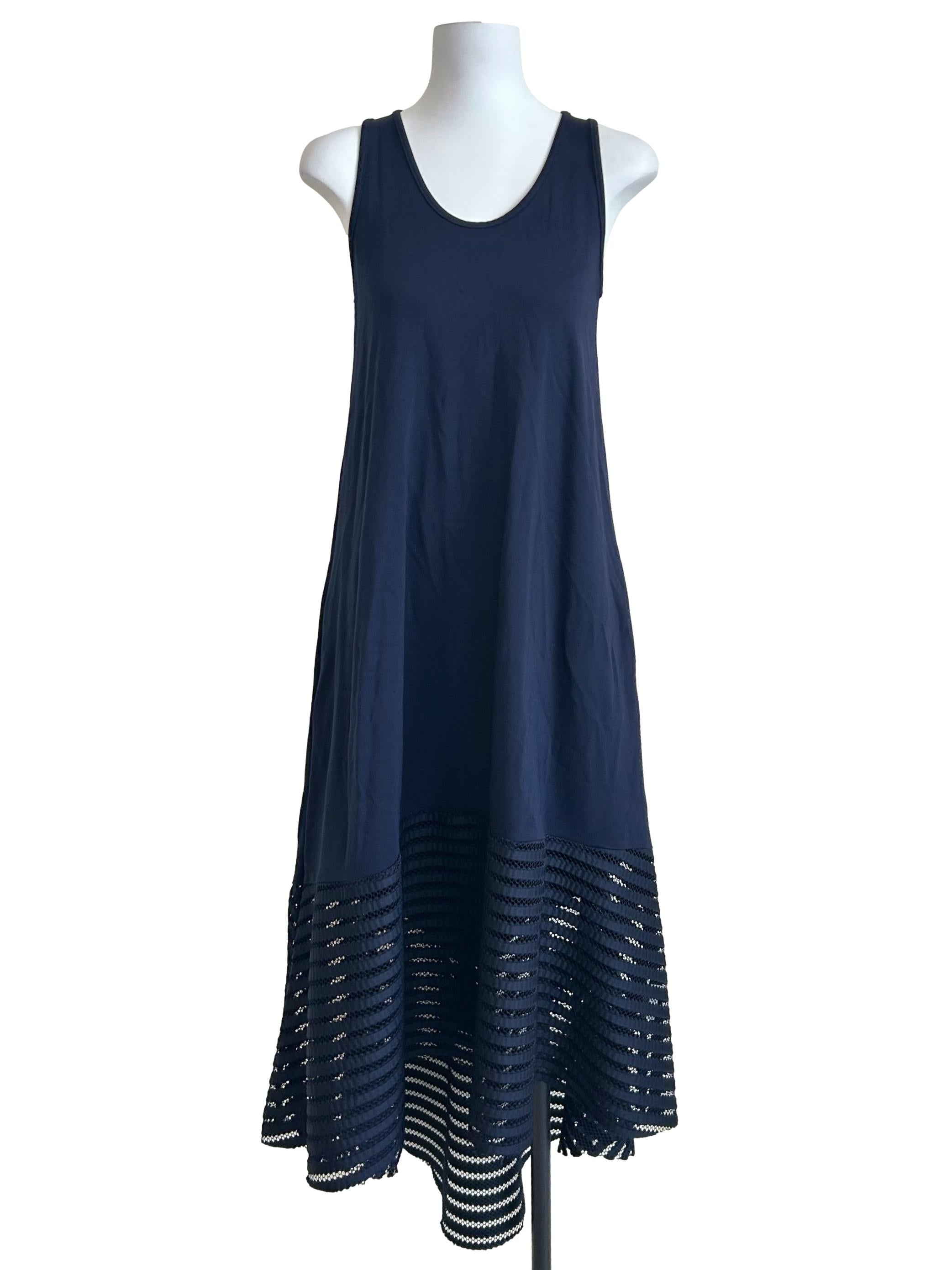 Navy Blue Eyelet Trim Shift Dress
