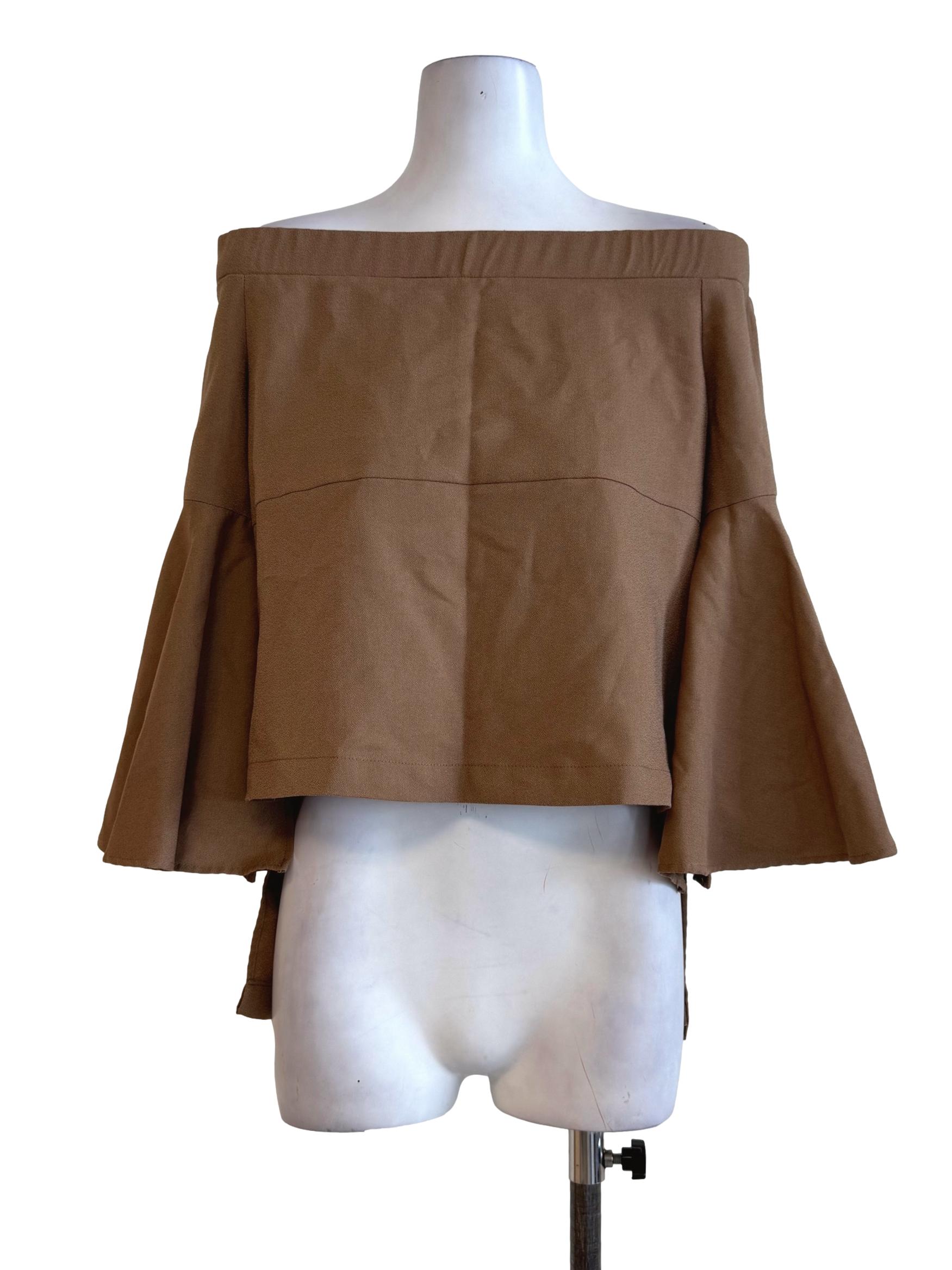 Brown Elastic Shoulder Top