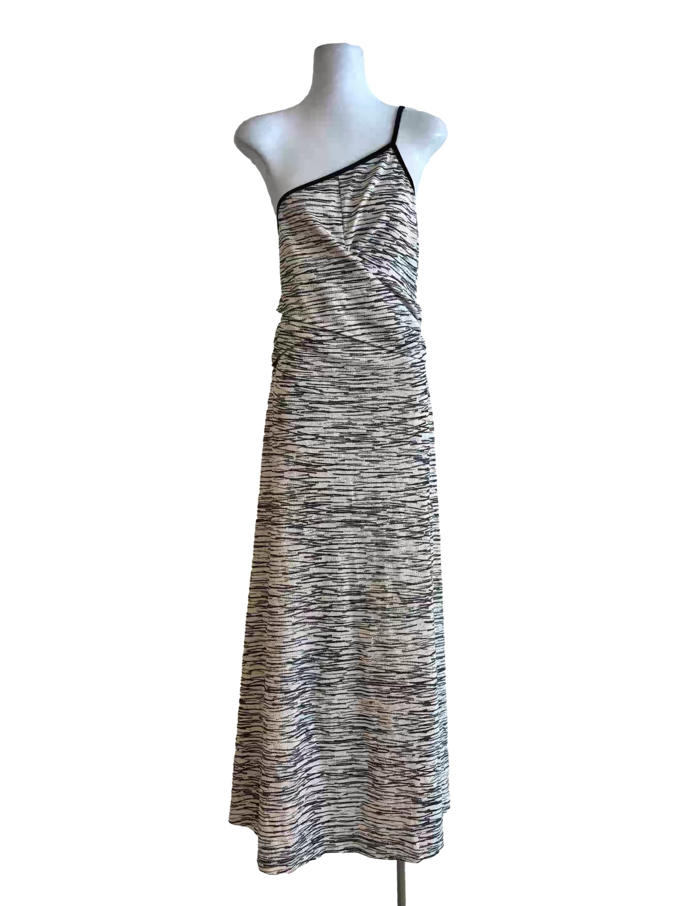 Ivory White Black Streak Print One Shoulder Dress