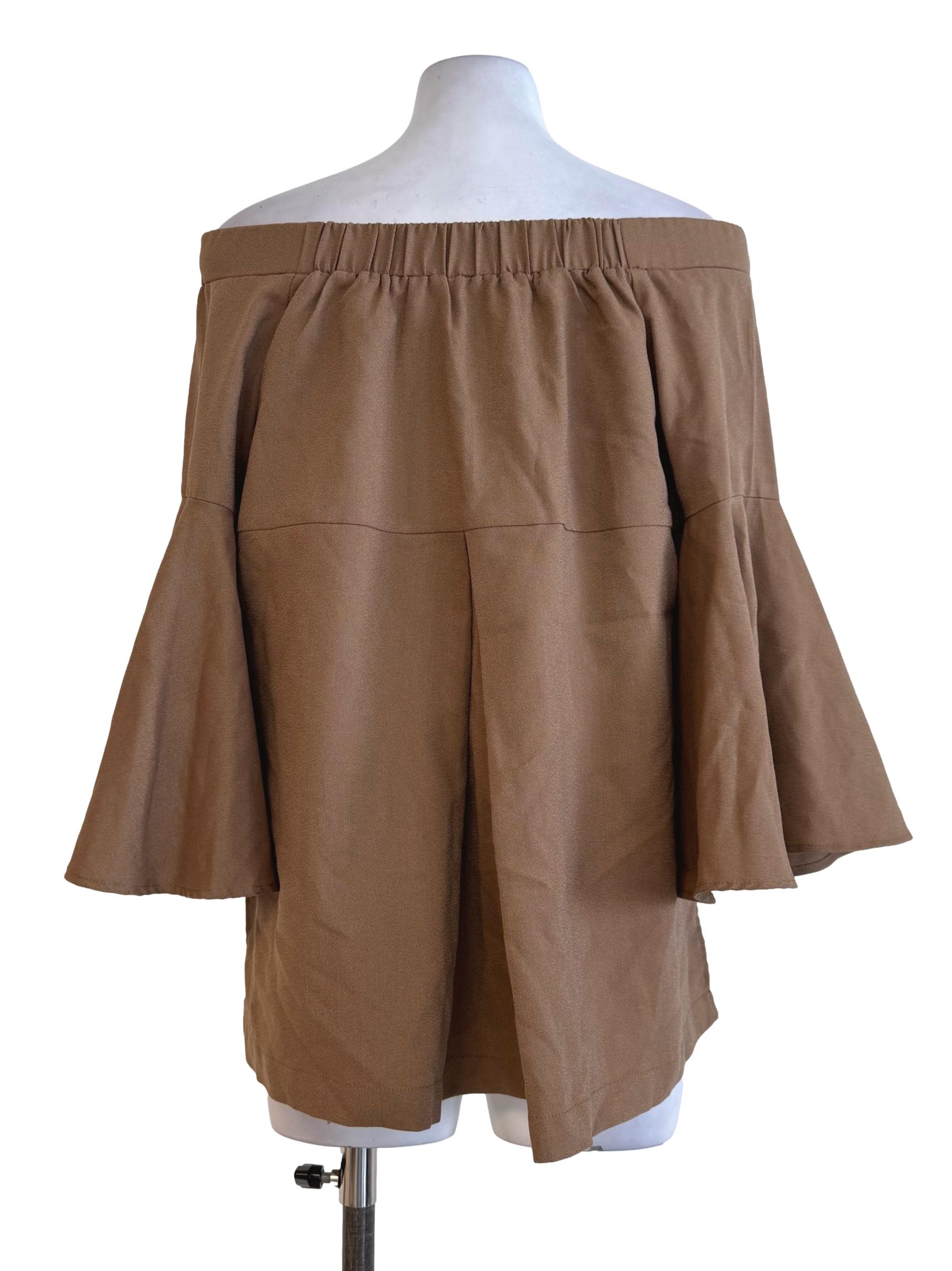 Brown Elastic Shoulder Top