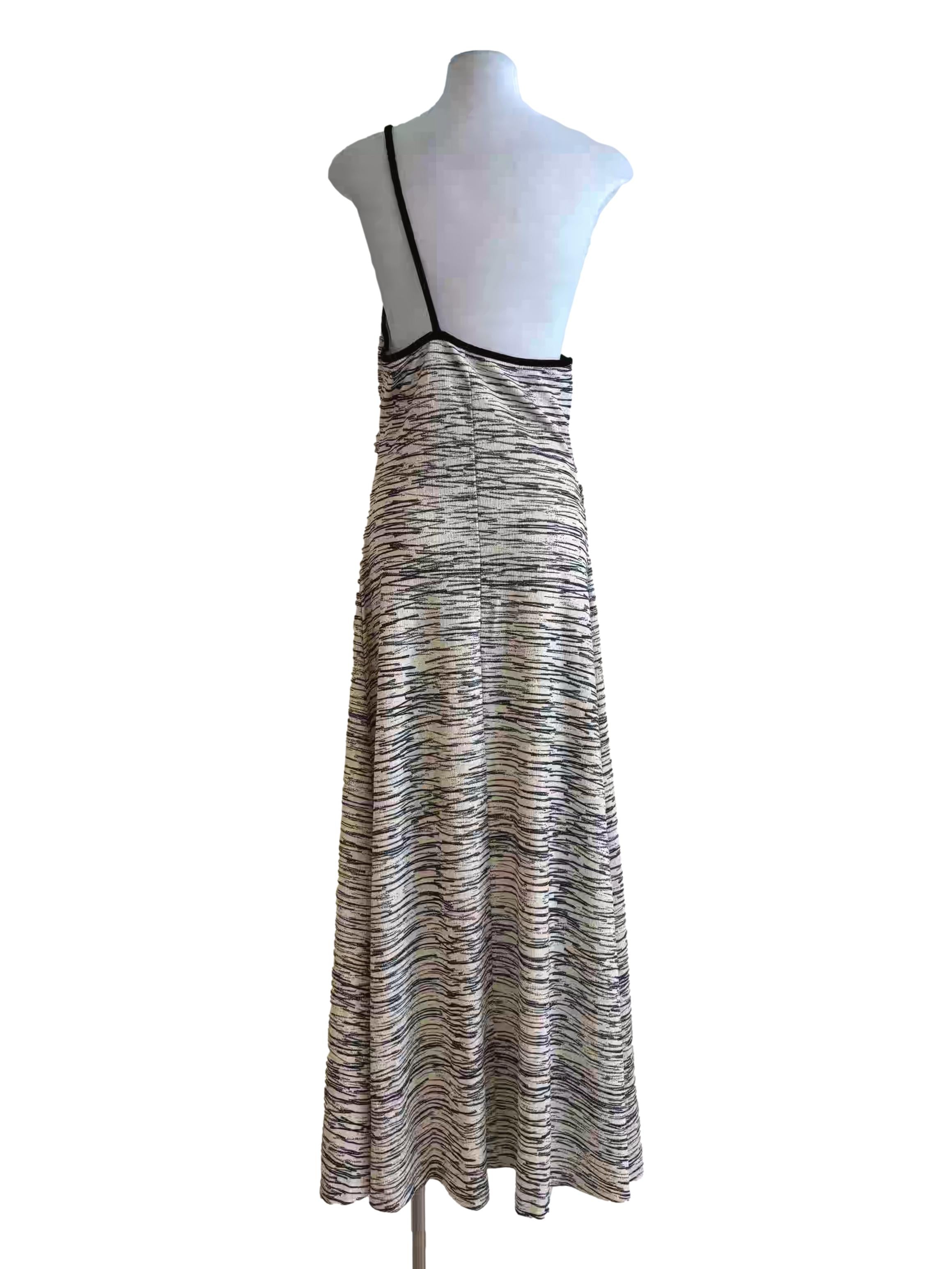 Ivory White Black Streak Print One Shoulder Dress