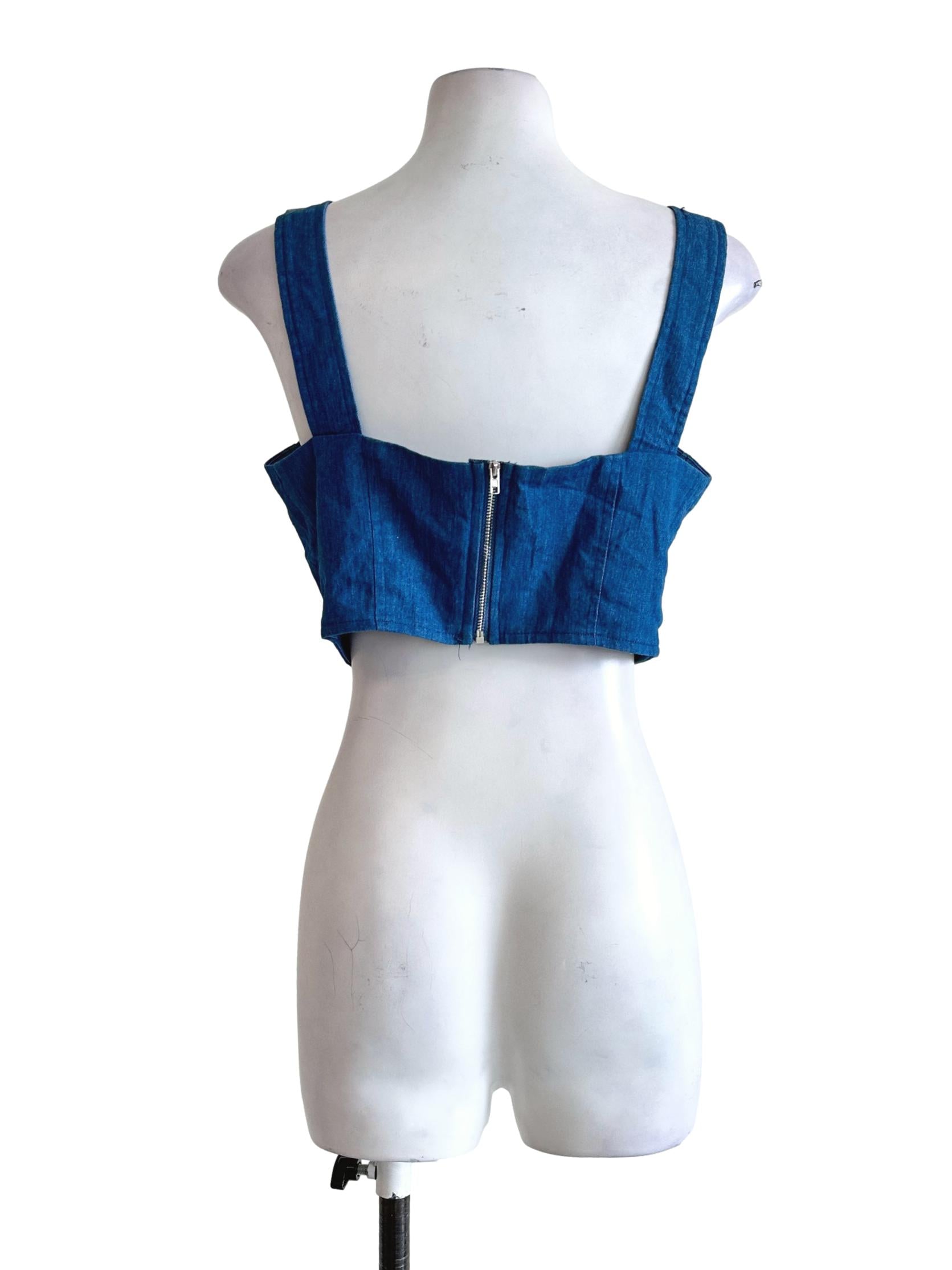Blue Denim Padded Sleeveless Top YHF