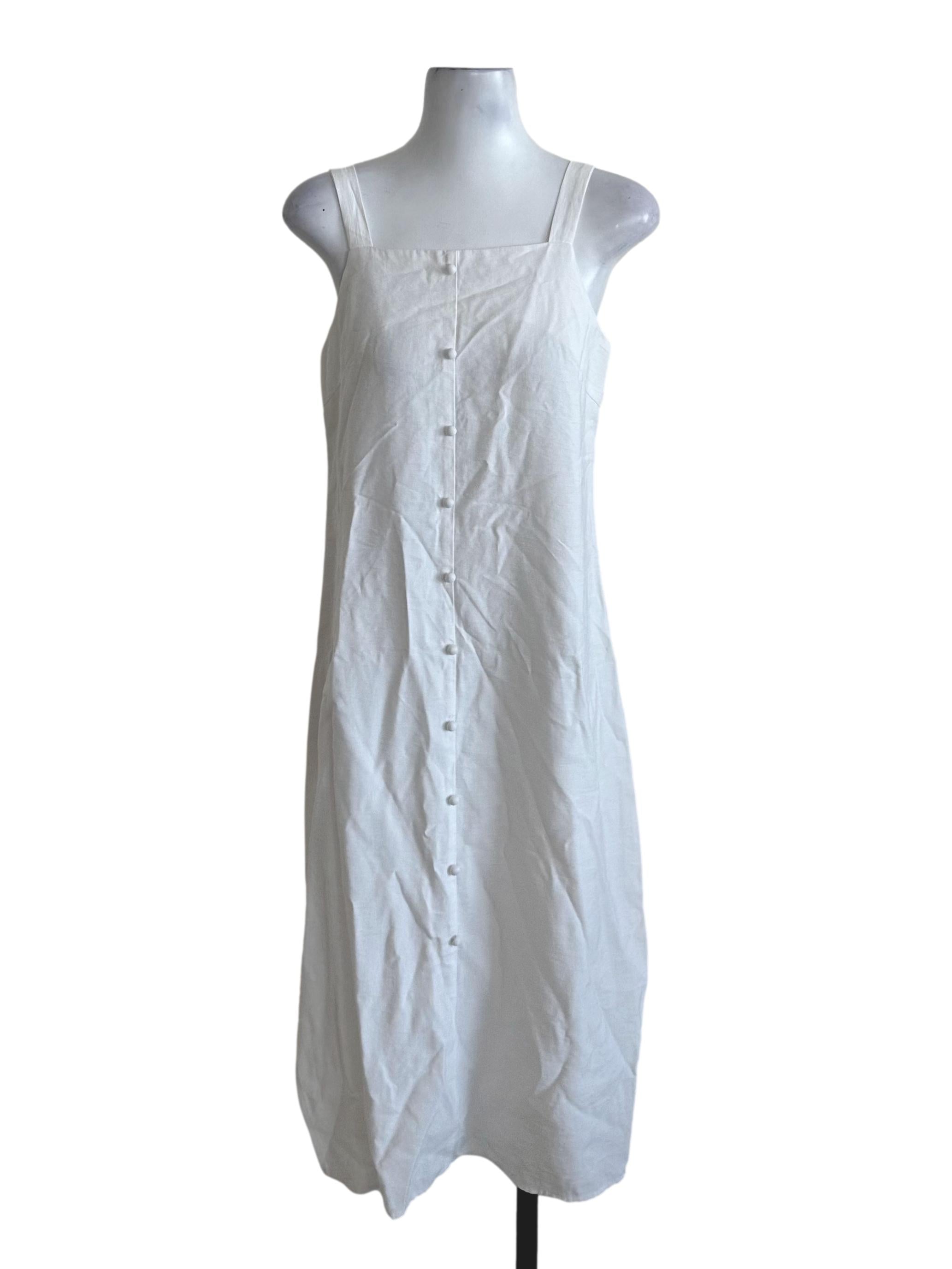 Ivory White Square Neck Button Slit Dress