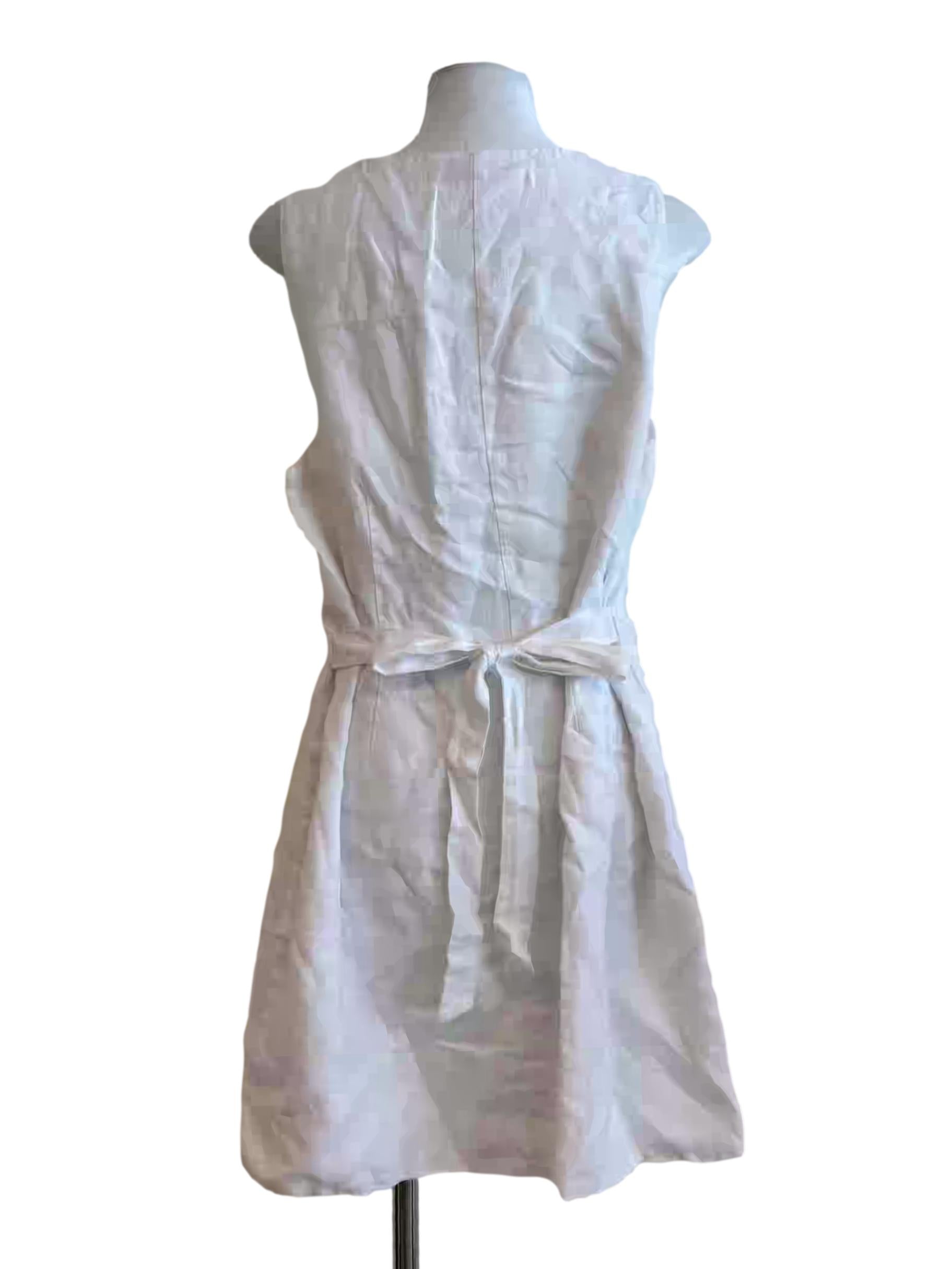 Pearl White Sleeveless Buttoned Linen Dress