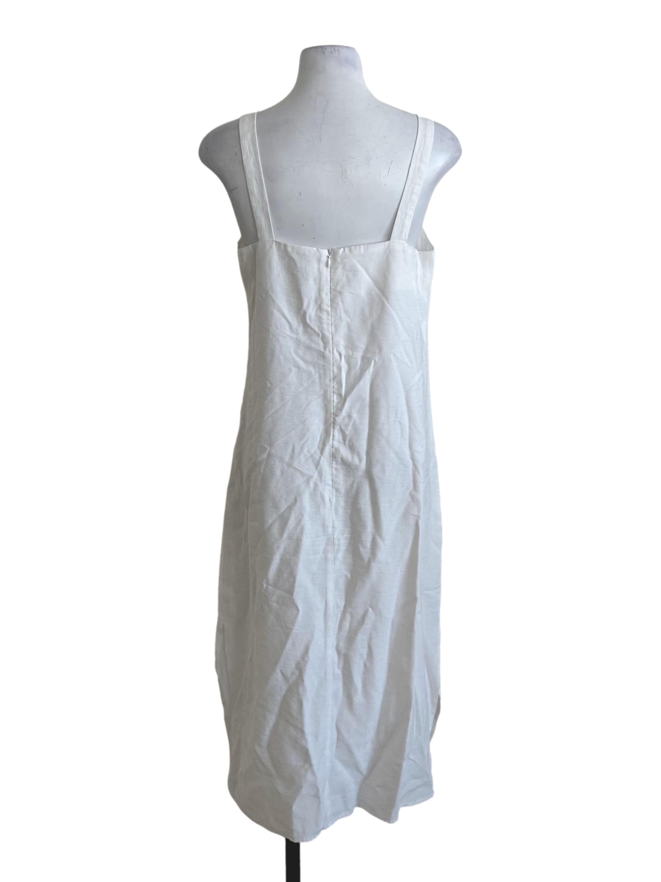 Ivory White Square Neck Button Slit Dress