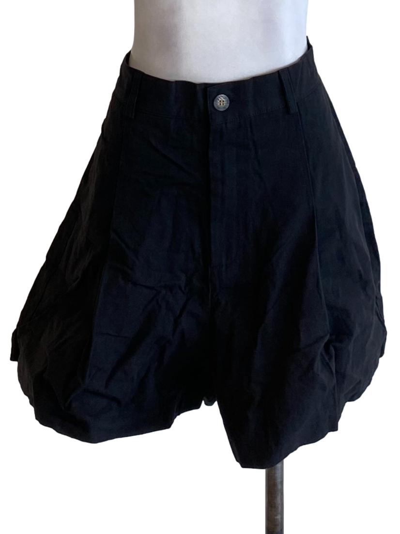 Matte Black Buttoned Waist Wide Leg Bermuda Shorts