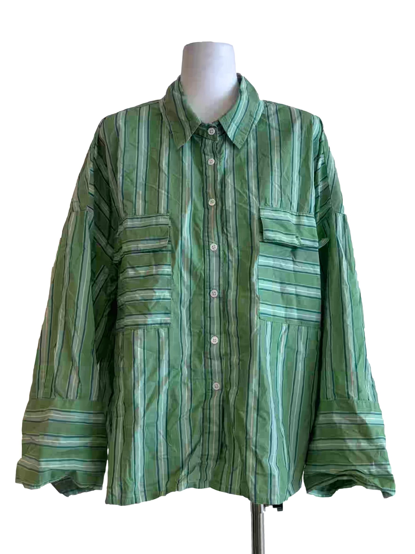 Apple Green Stripe Buttoned Shirt