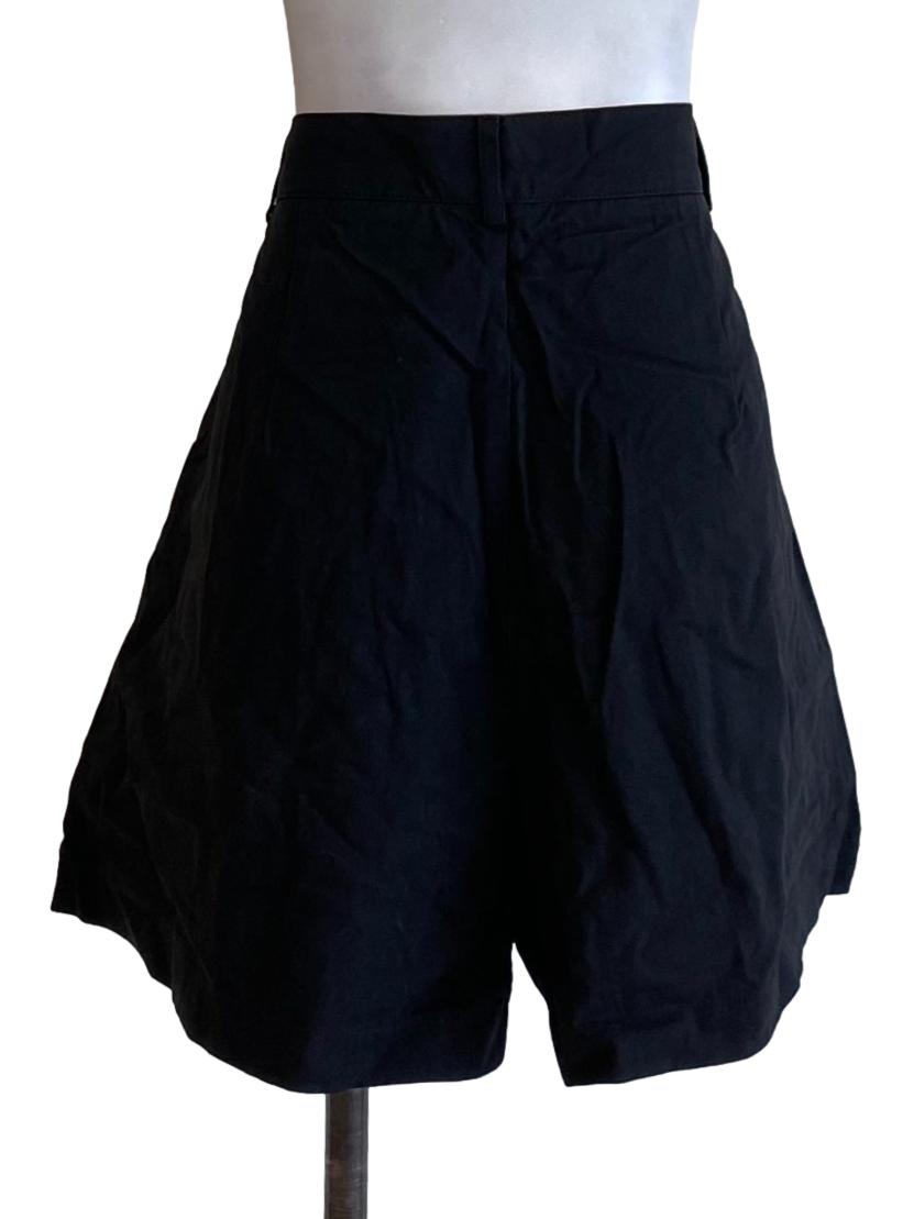 Matte Black Buttoned Waist Wide Leg Bermuda Shorts