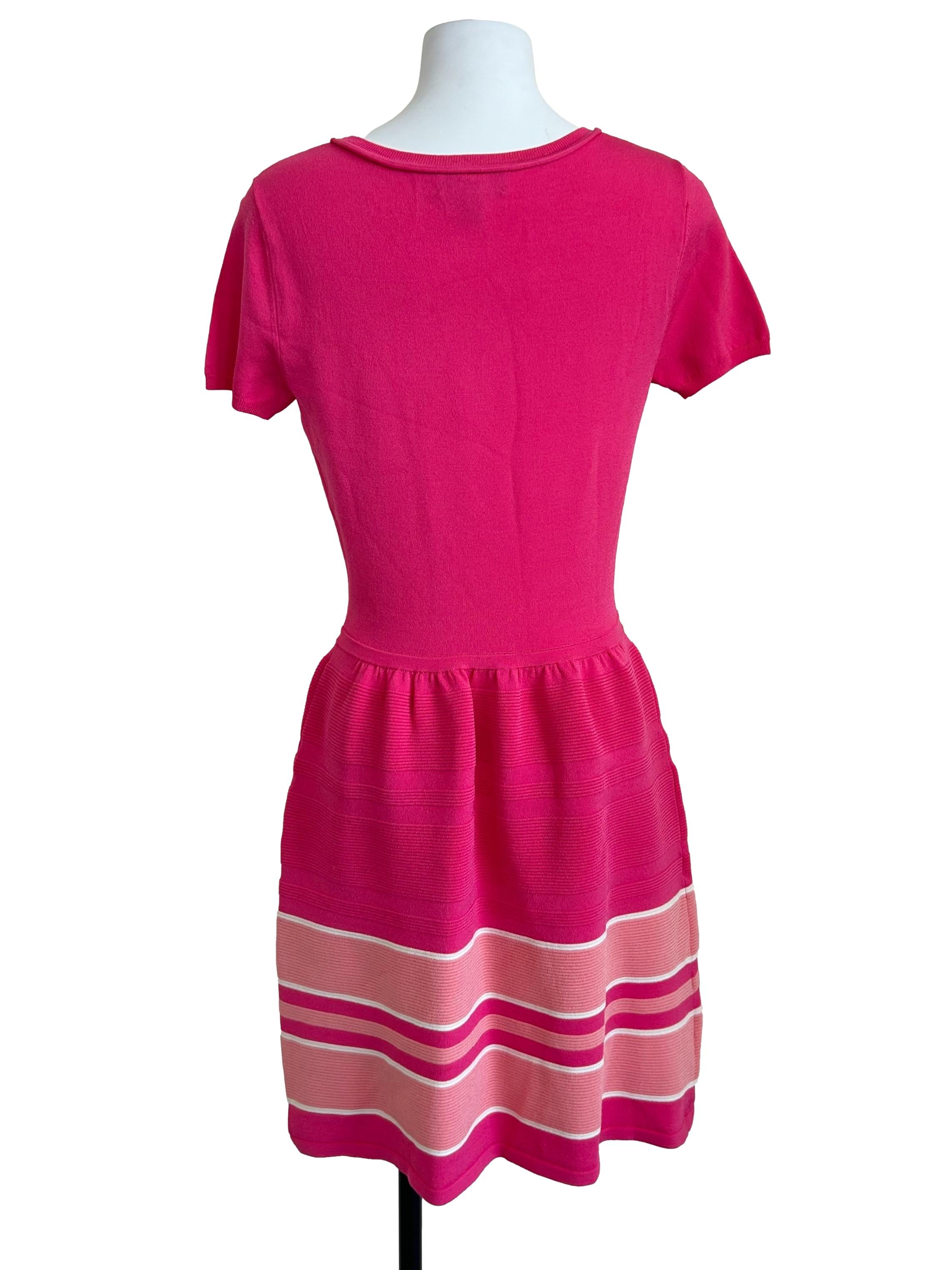 Hot Pink Striped Hem Knit Mini Dress