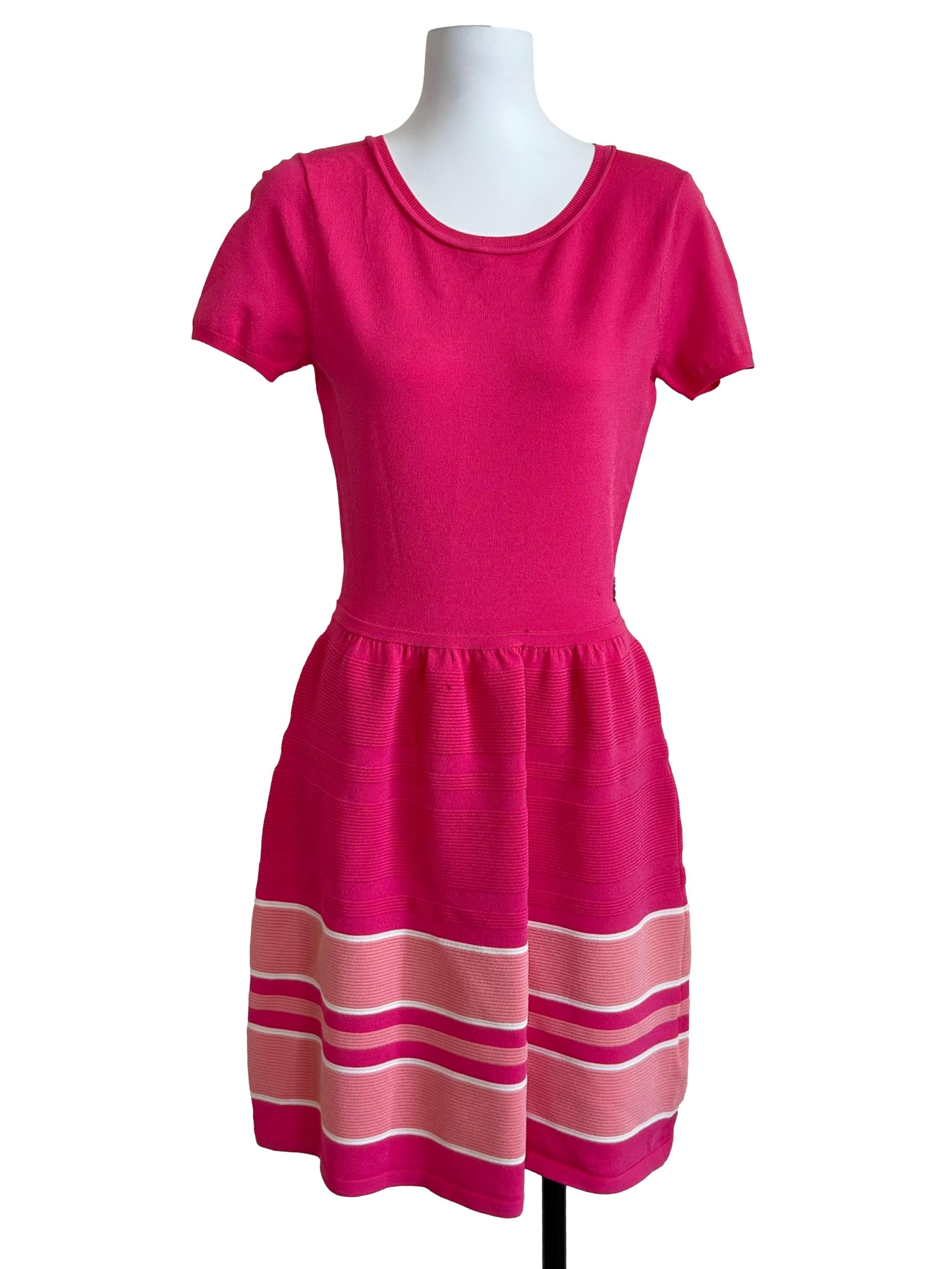 Hot Pink Striped Hem Knit Mini Dress
