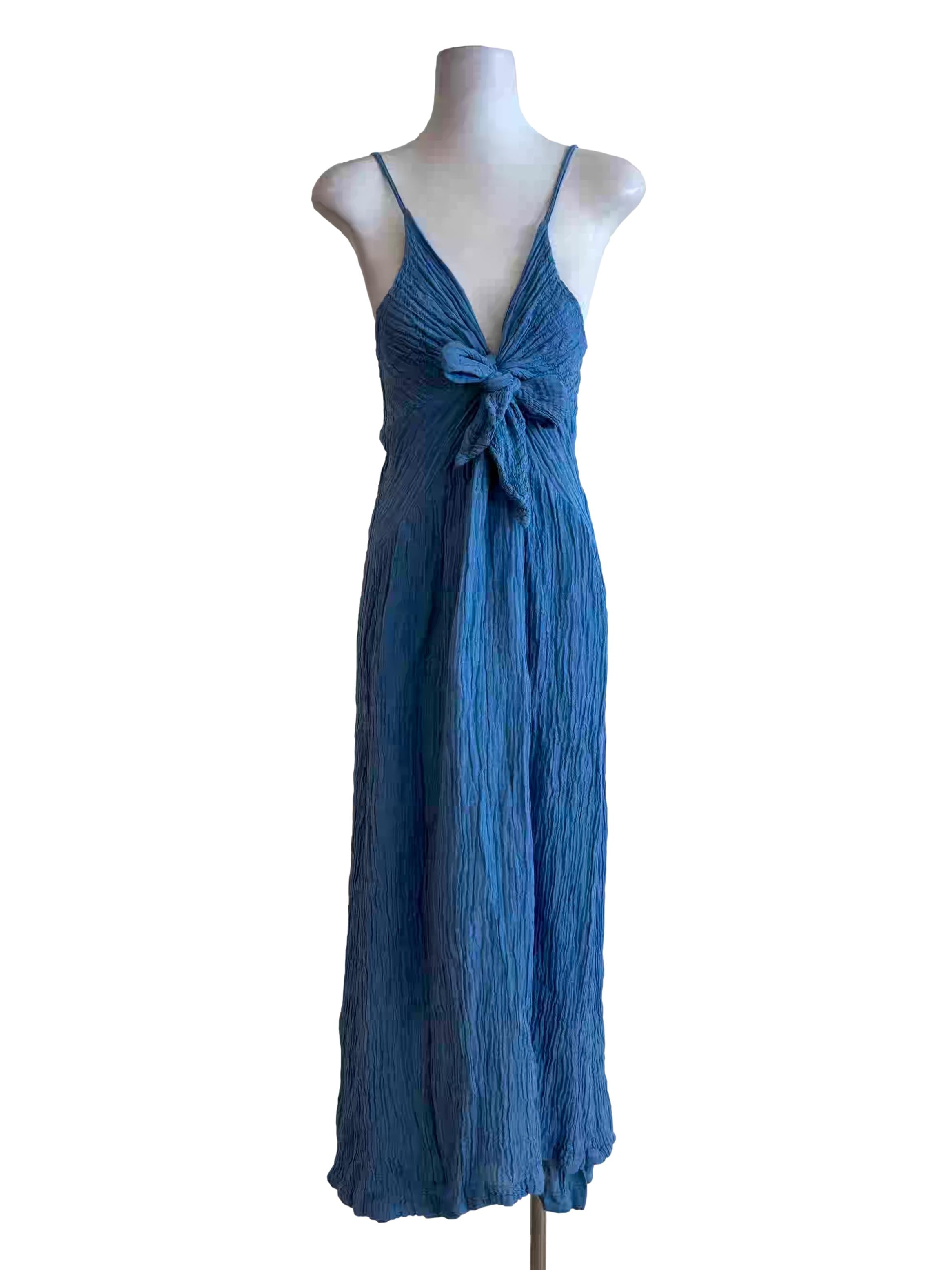 Carolina Blue Textured Front Twist Dress