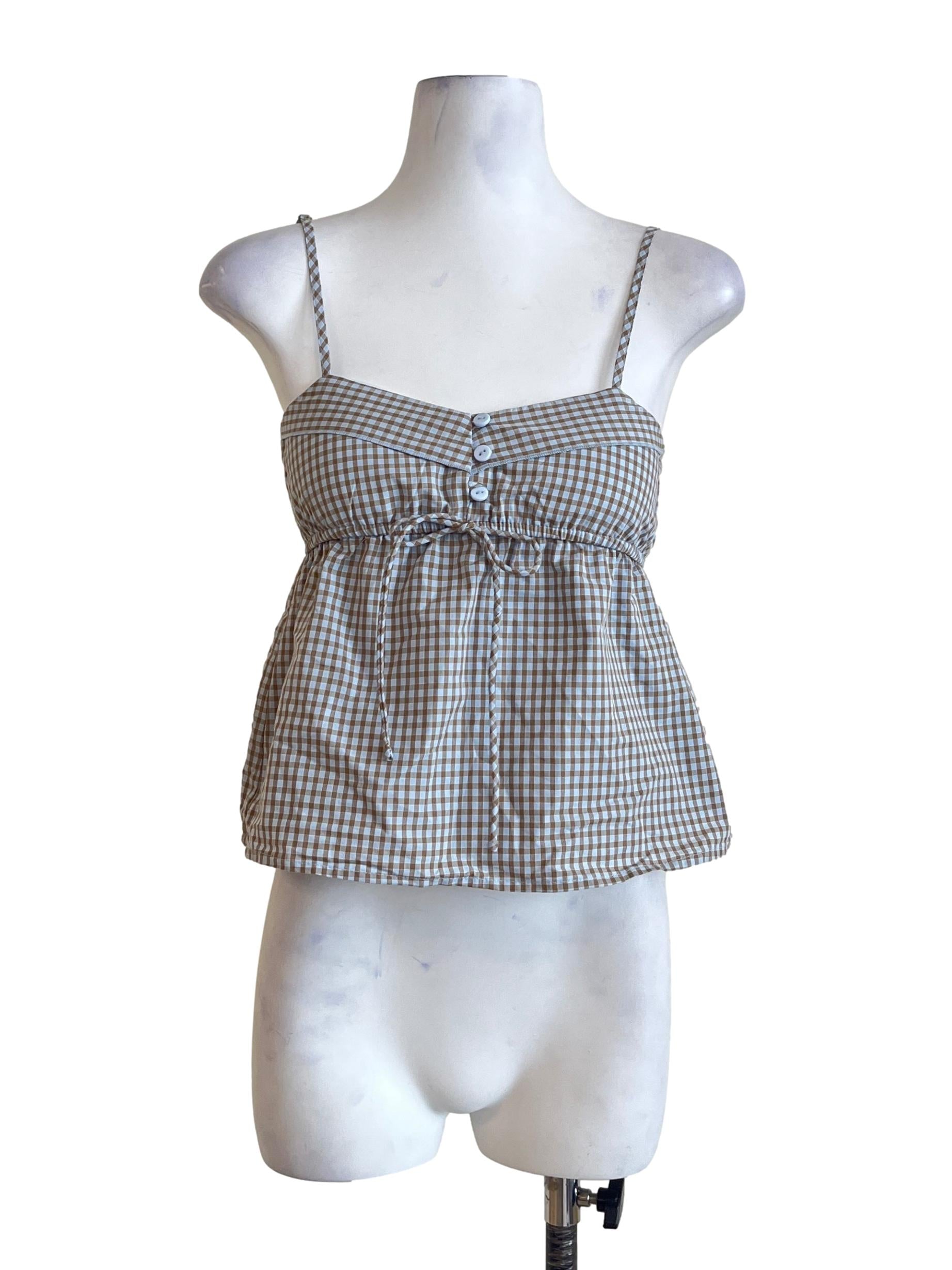 Tortilla Brown Checkered Sweetheart Sleeveless Top