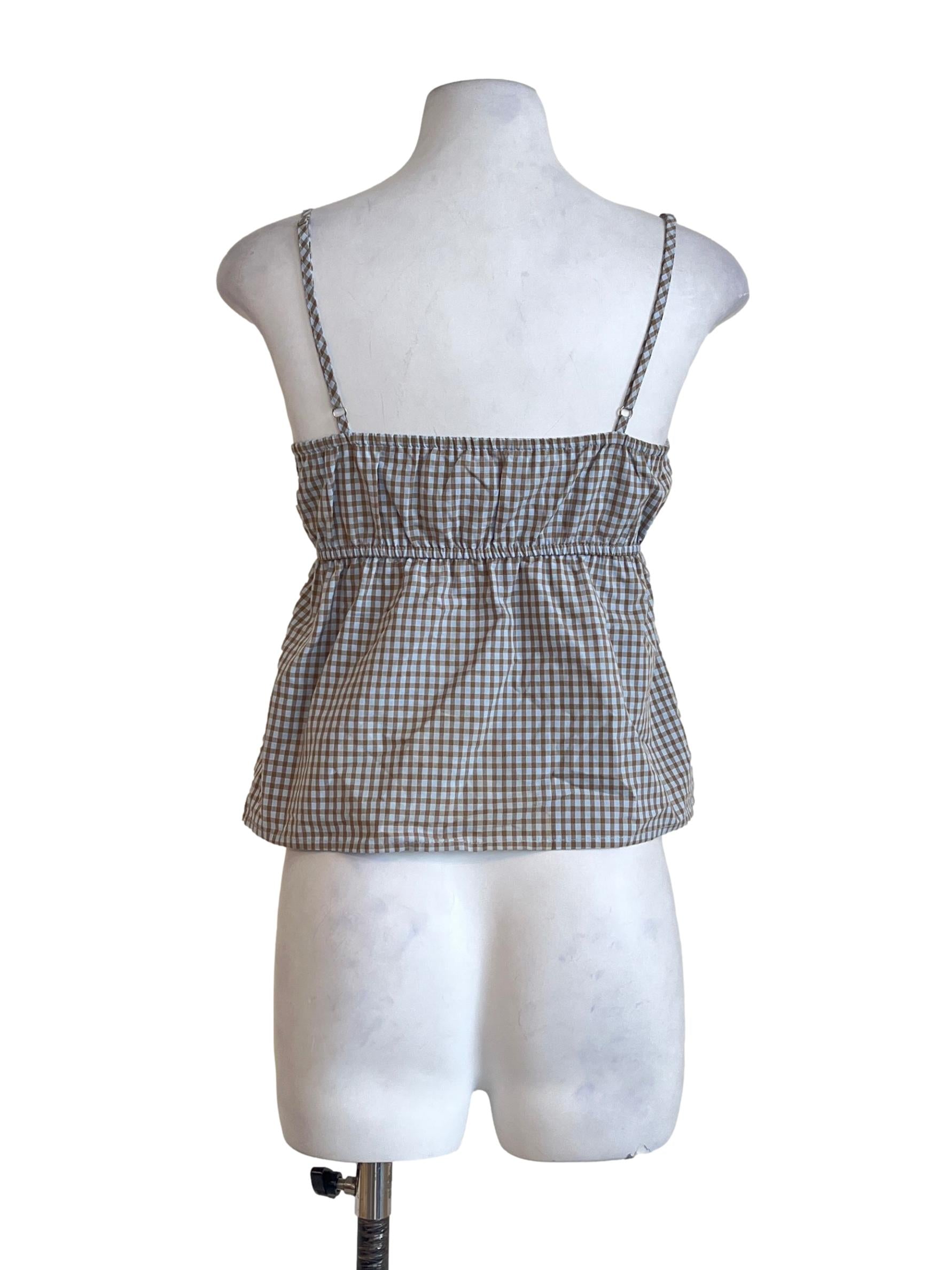 Tortilla Brown Checkered Sweetheart Sleeveless Top