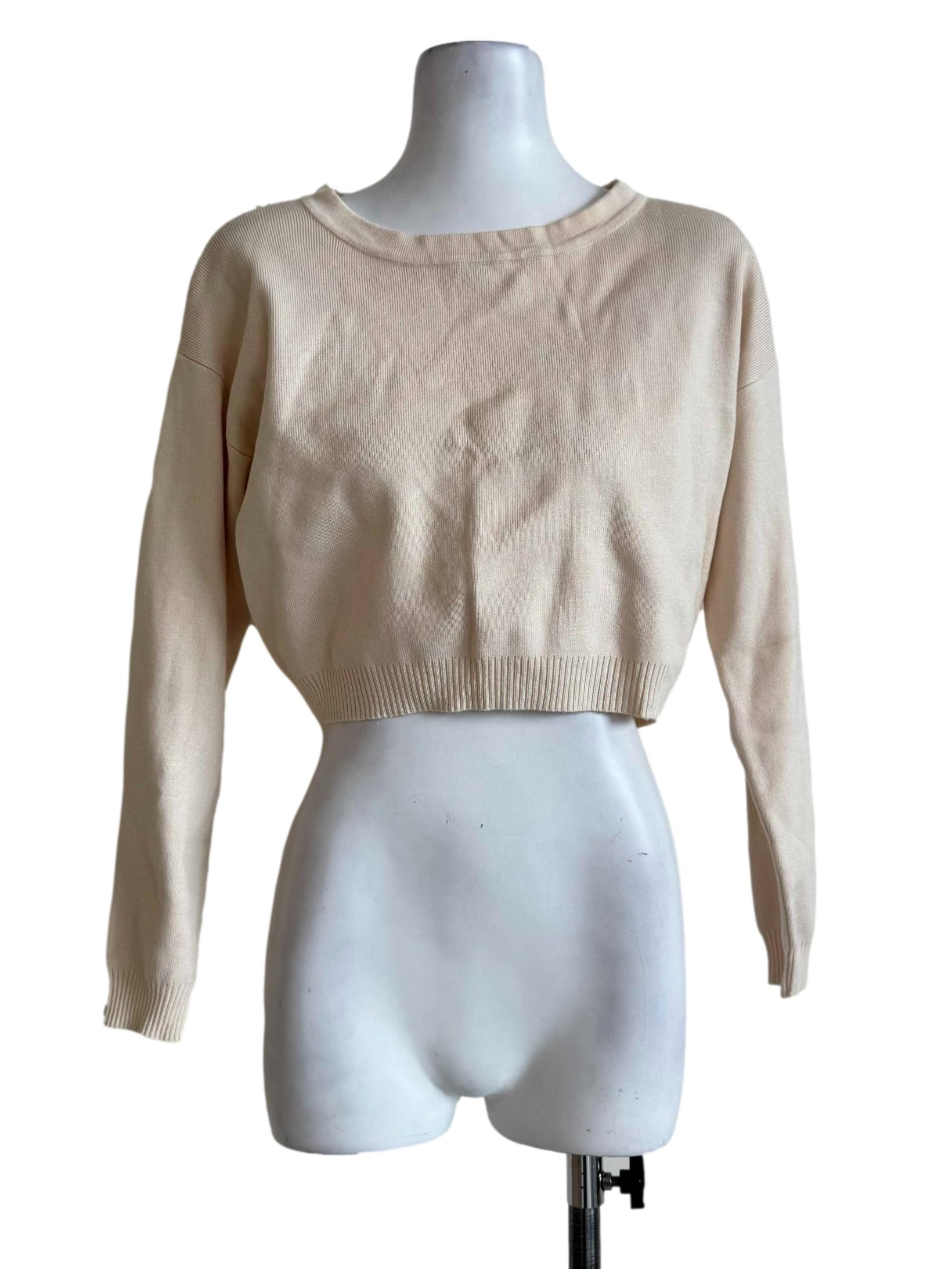 Textured Beige Long Sleeve Top