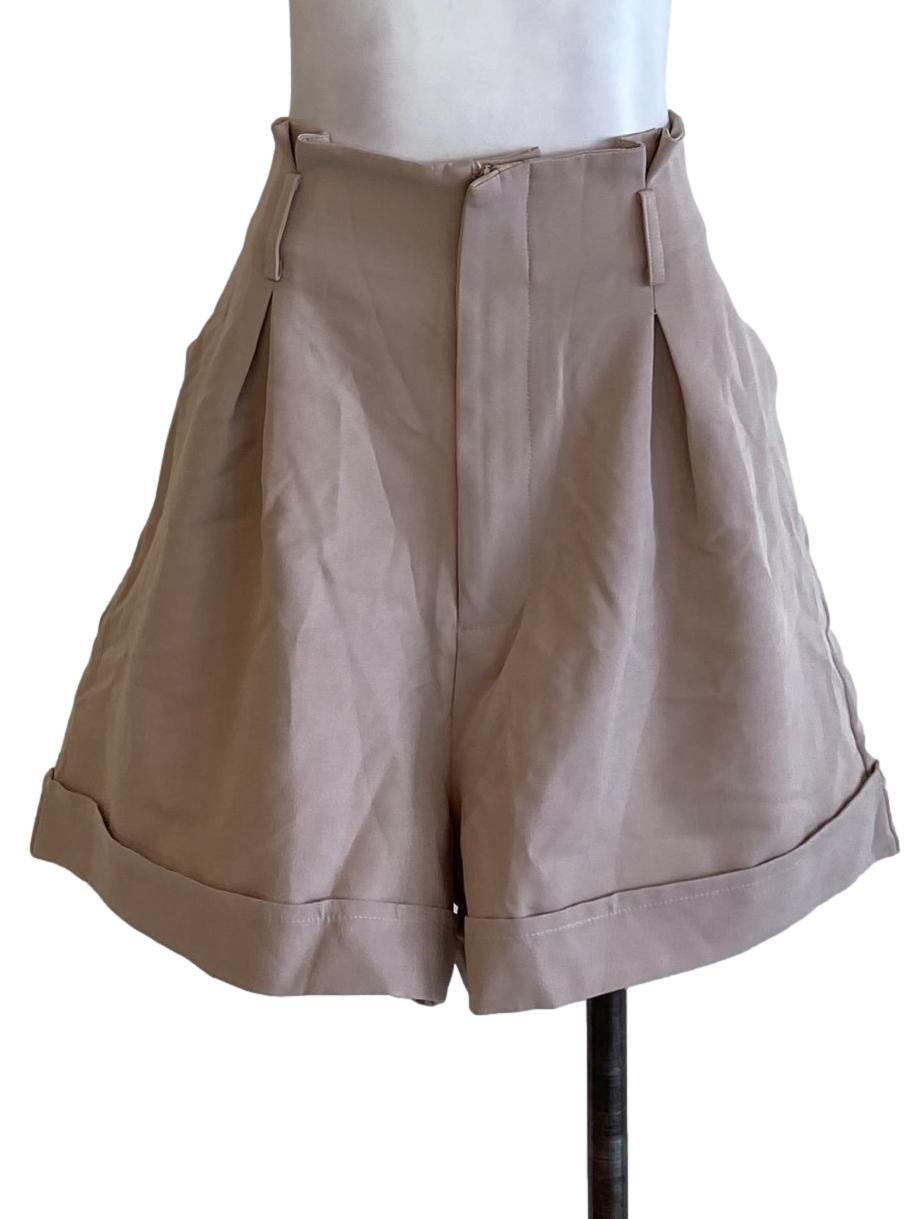 Oat Brown Cuffed Hem Wide Leg Bermuda Shorts
