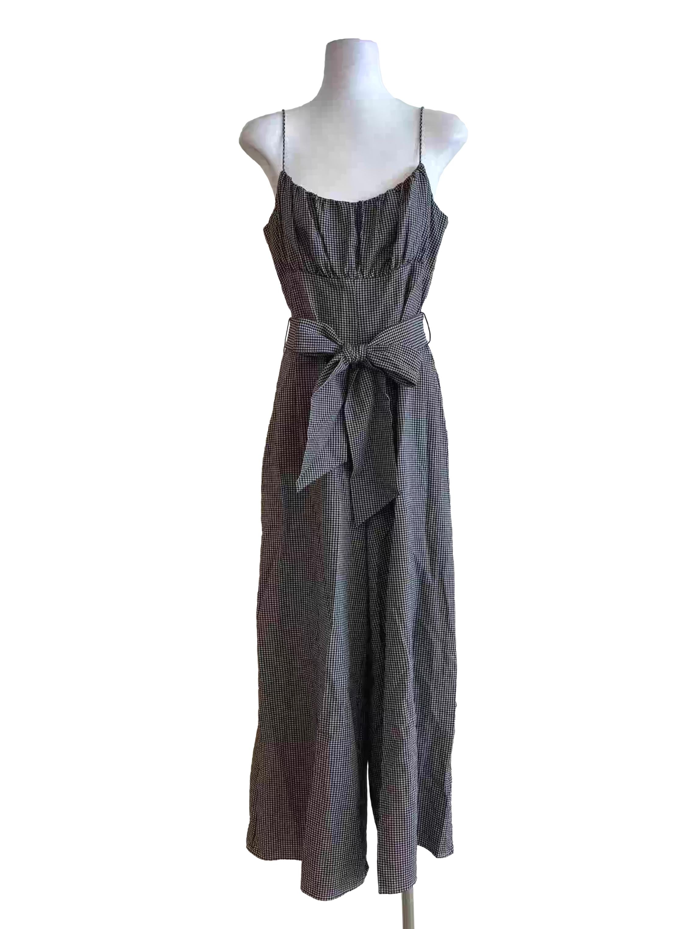 Soft Black Gingham Spaghetti Strap Jumpsuit