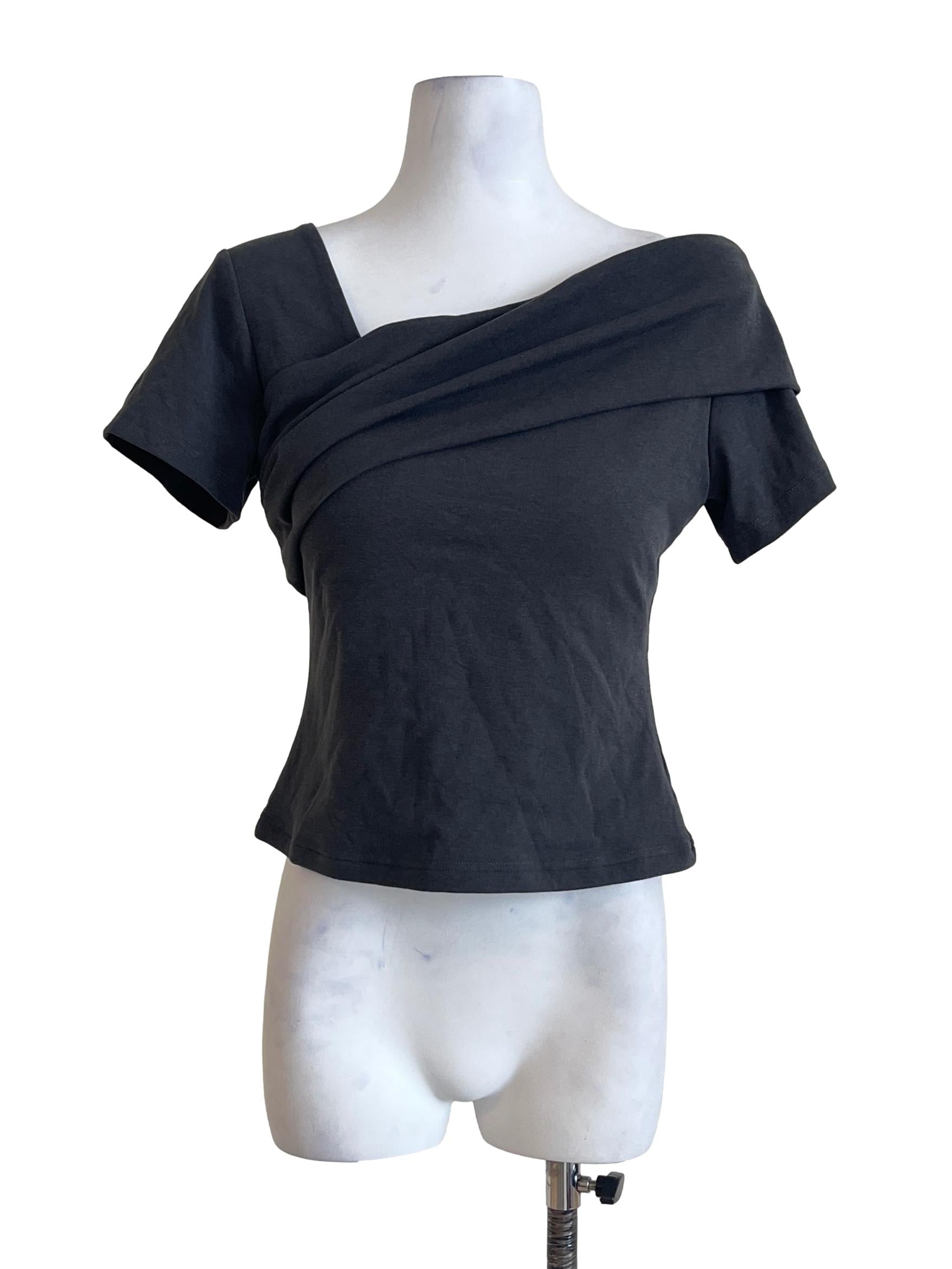 Ash Grey Asymmetric Short Sleeve Top