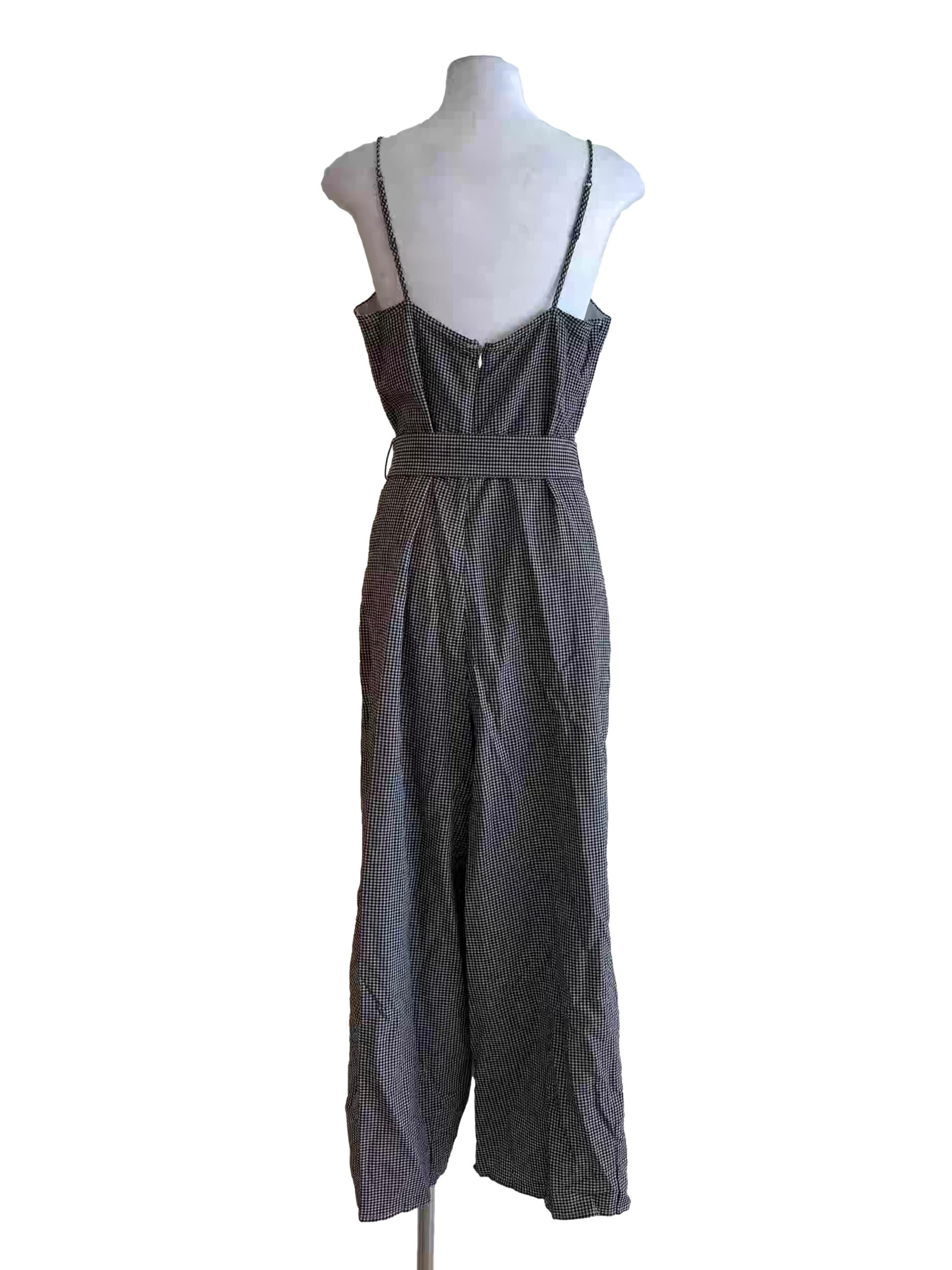 Soft Black Gingham Spaghetti Strap Jumpsuit