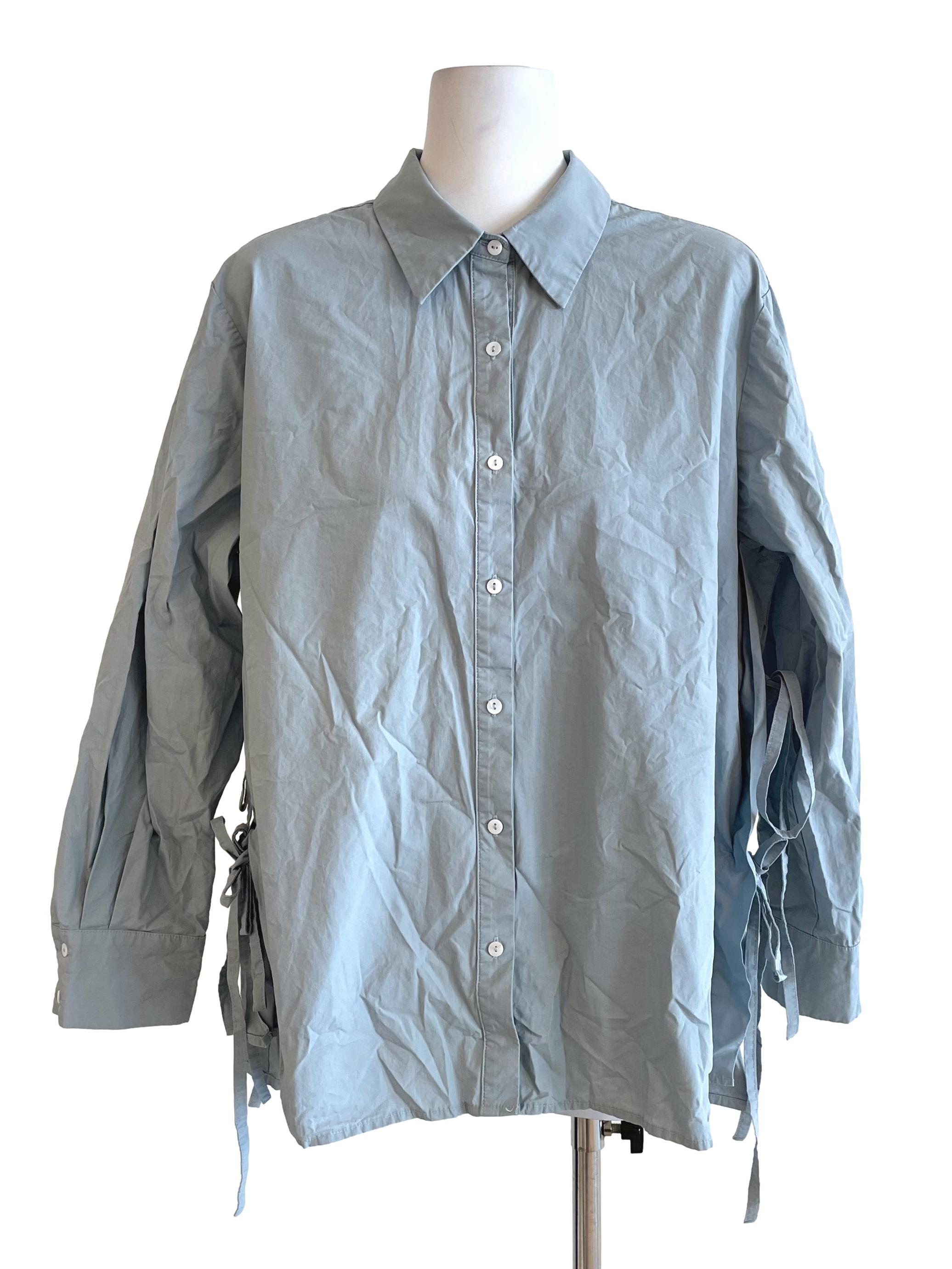 Stone Blue Side Tie Bow Oversized Shirt LB