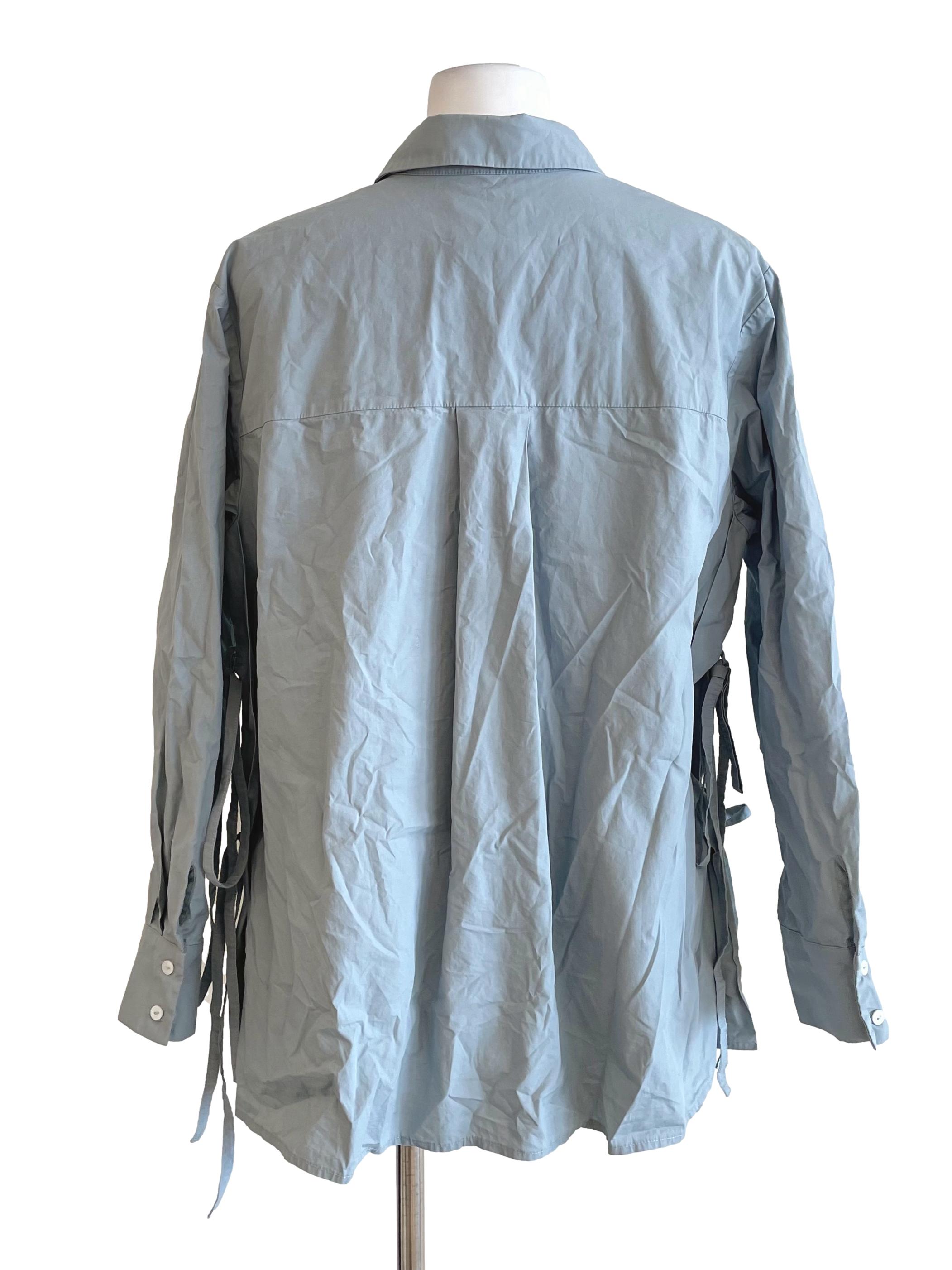Stone Blue Side Tie Bow Oversized Shirt LB