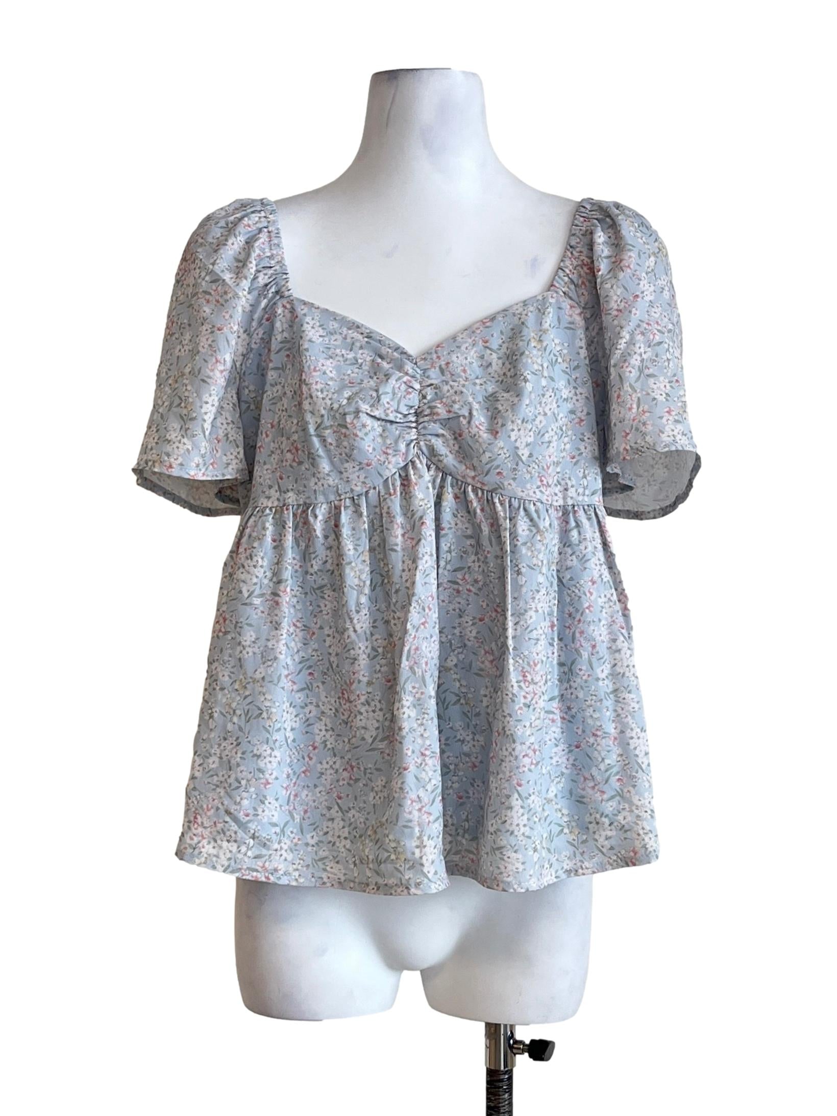 Sky Blue Sweetheart Ruffle Sleeve Top