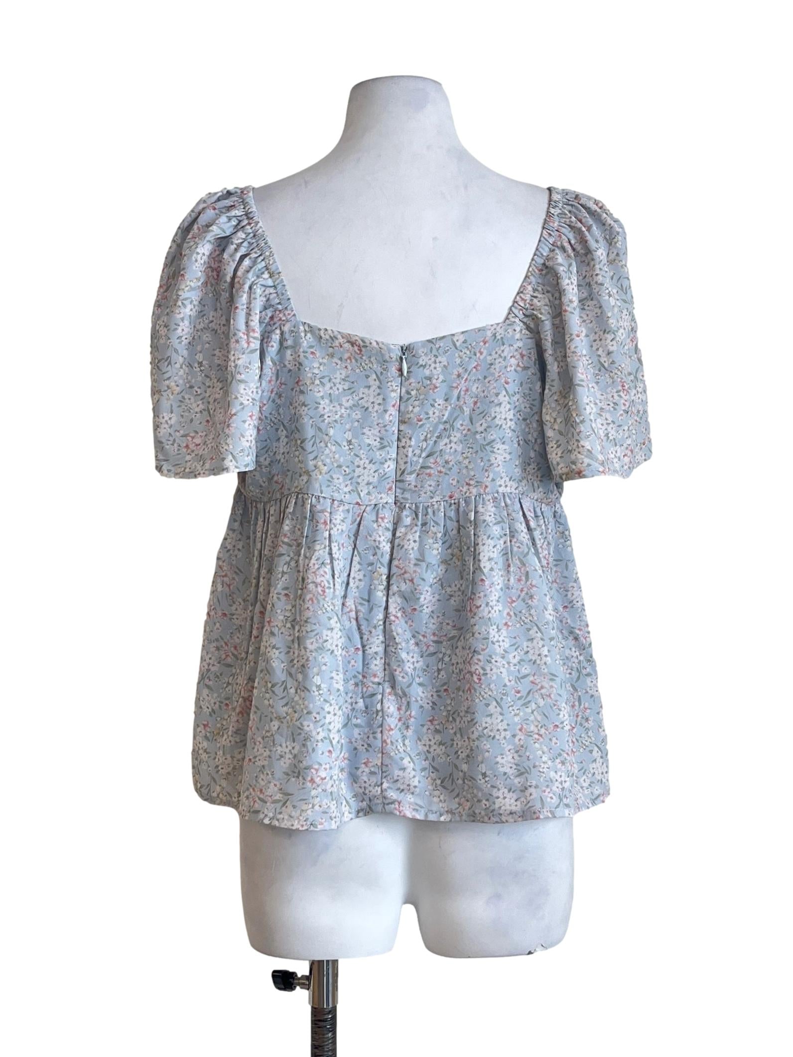 Sky Blue Sweetheart Ruffle Sleeve Top