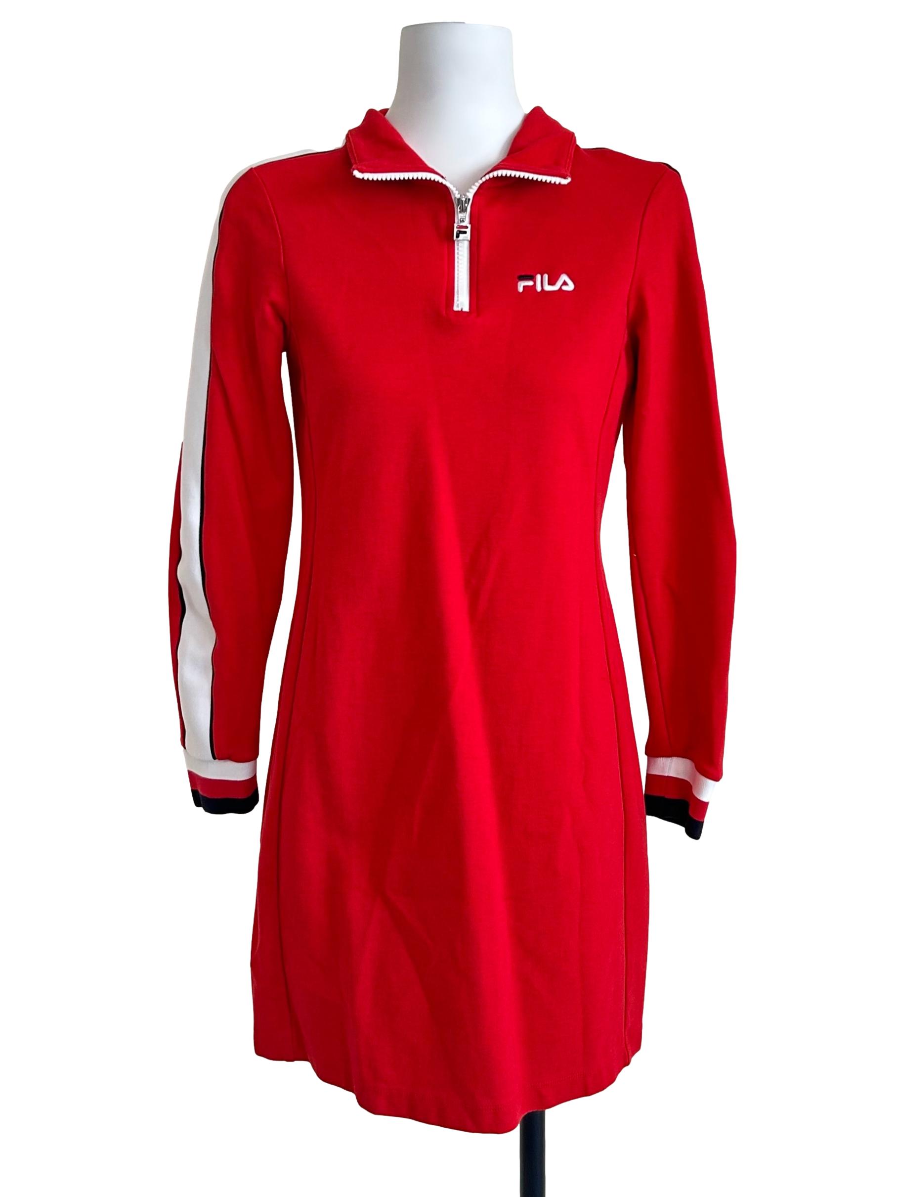 Red Quarter-Zip Sporty Dress