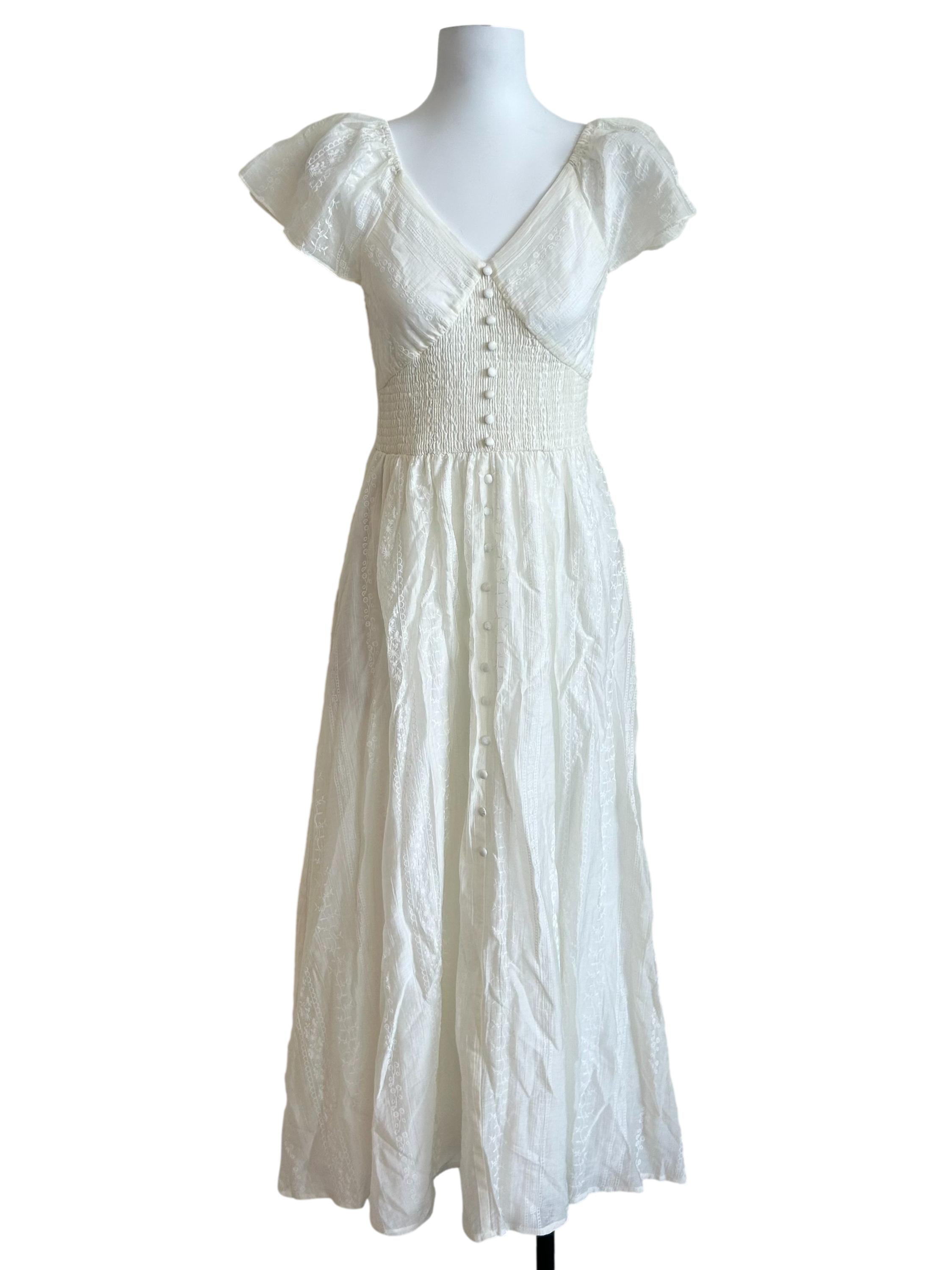 White Smocked Textured Lace Dress