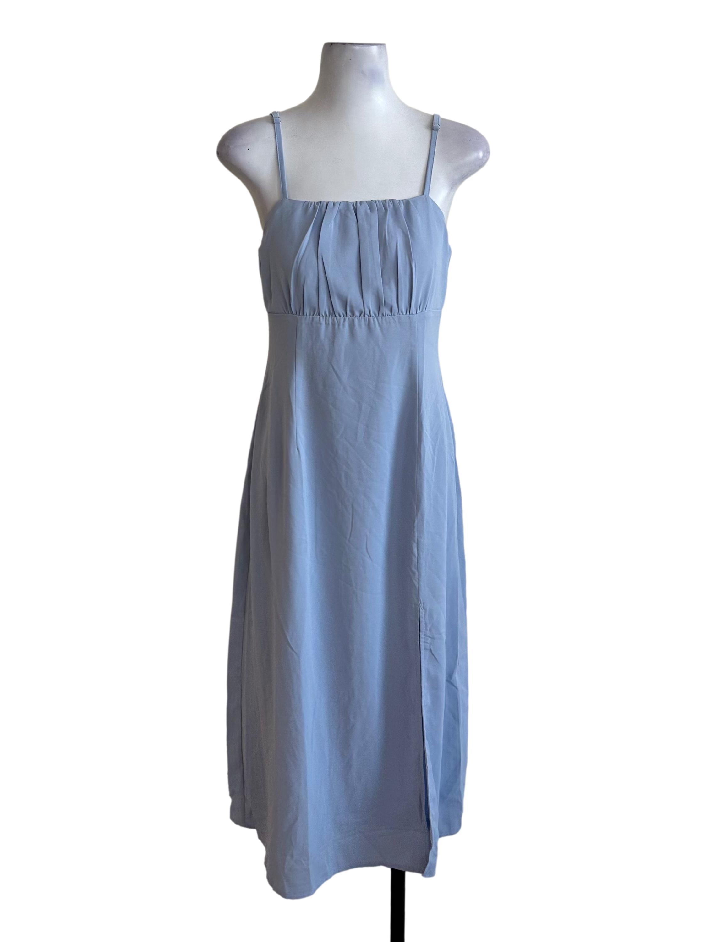 Violet Blue Ruched Square Neck Slit Dress