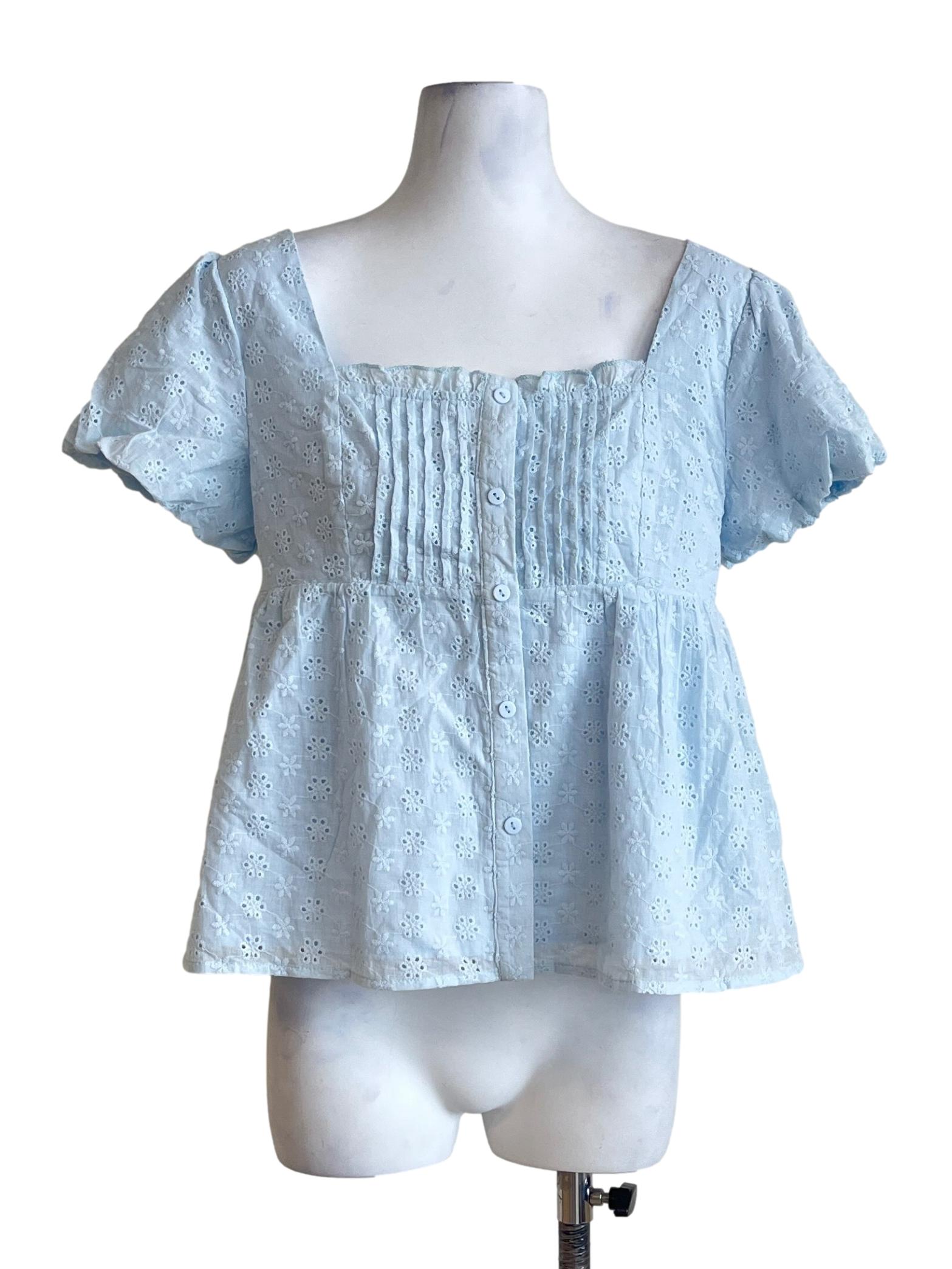 Baby Blue Square Short Sleeve Top