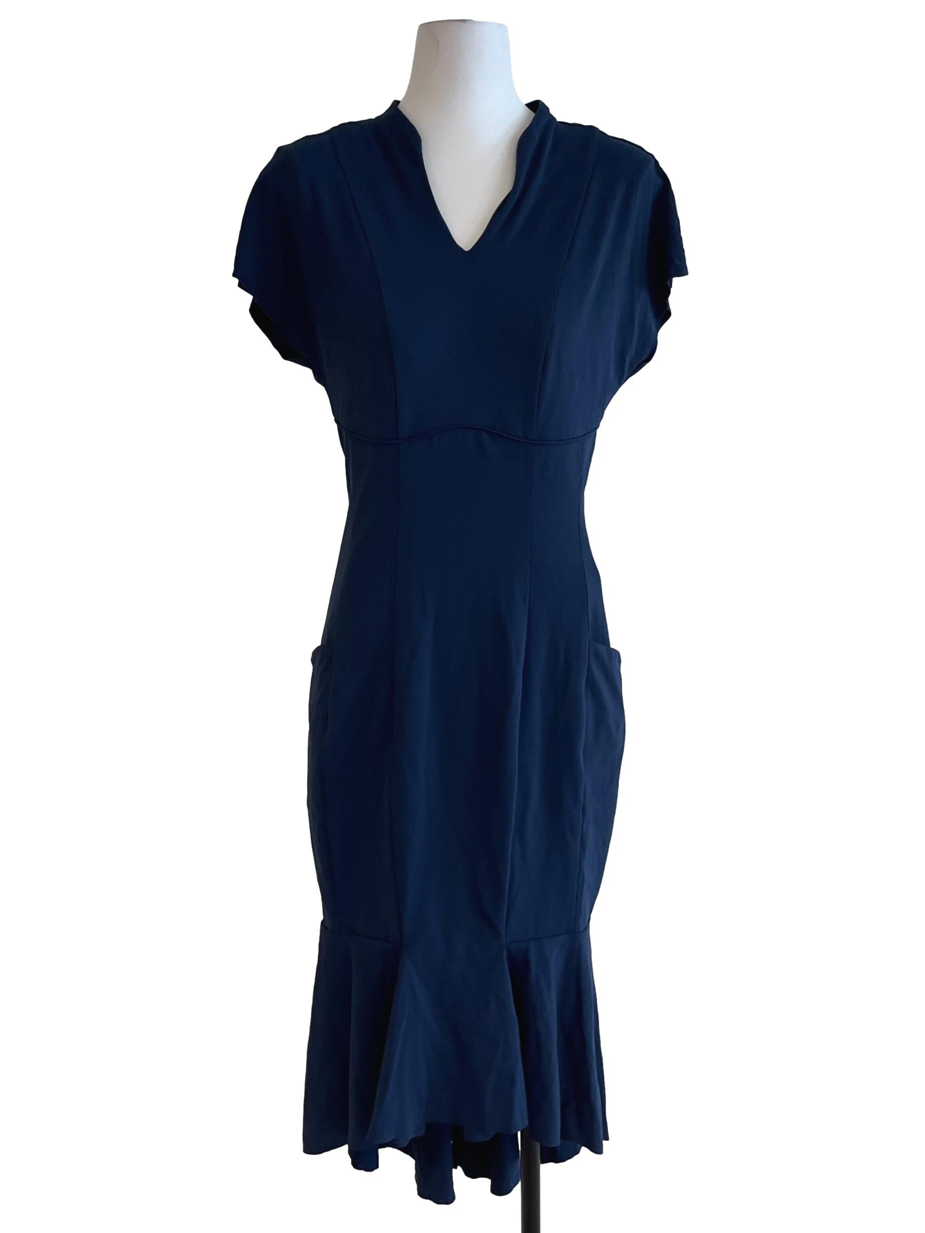 Navy Blue V-Neckline Empire Dress