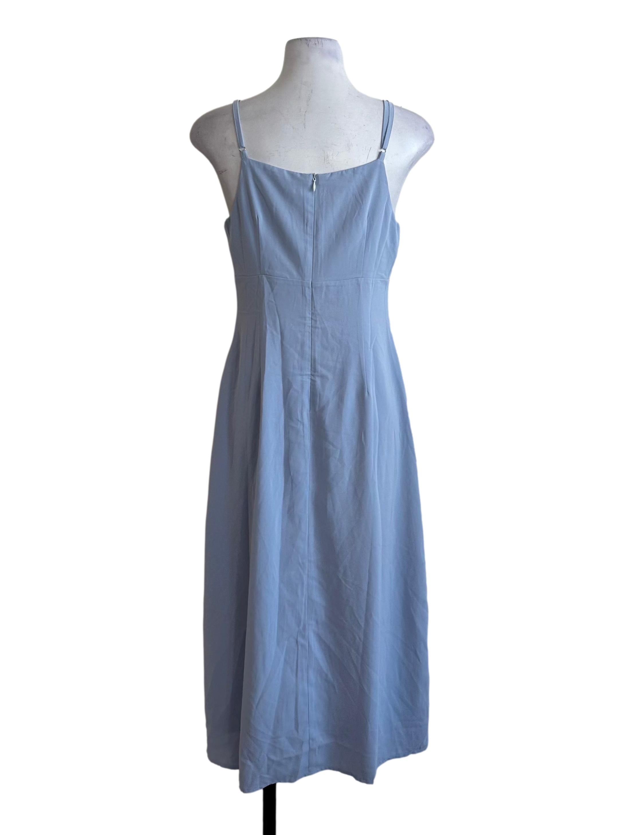 Violet Blue Ruched Square Neck Slit Dress