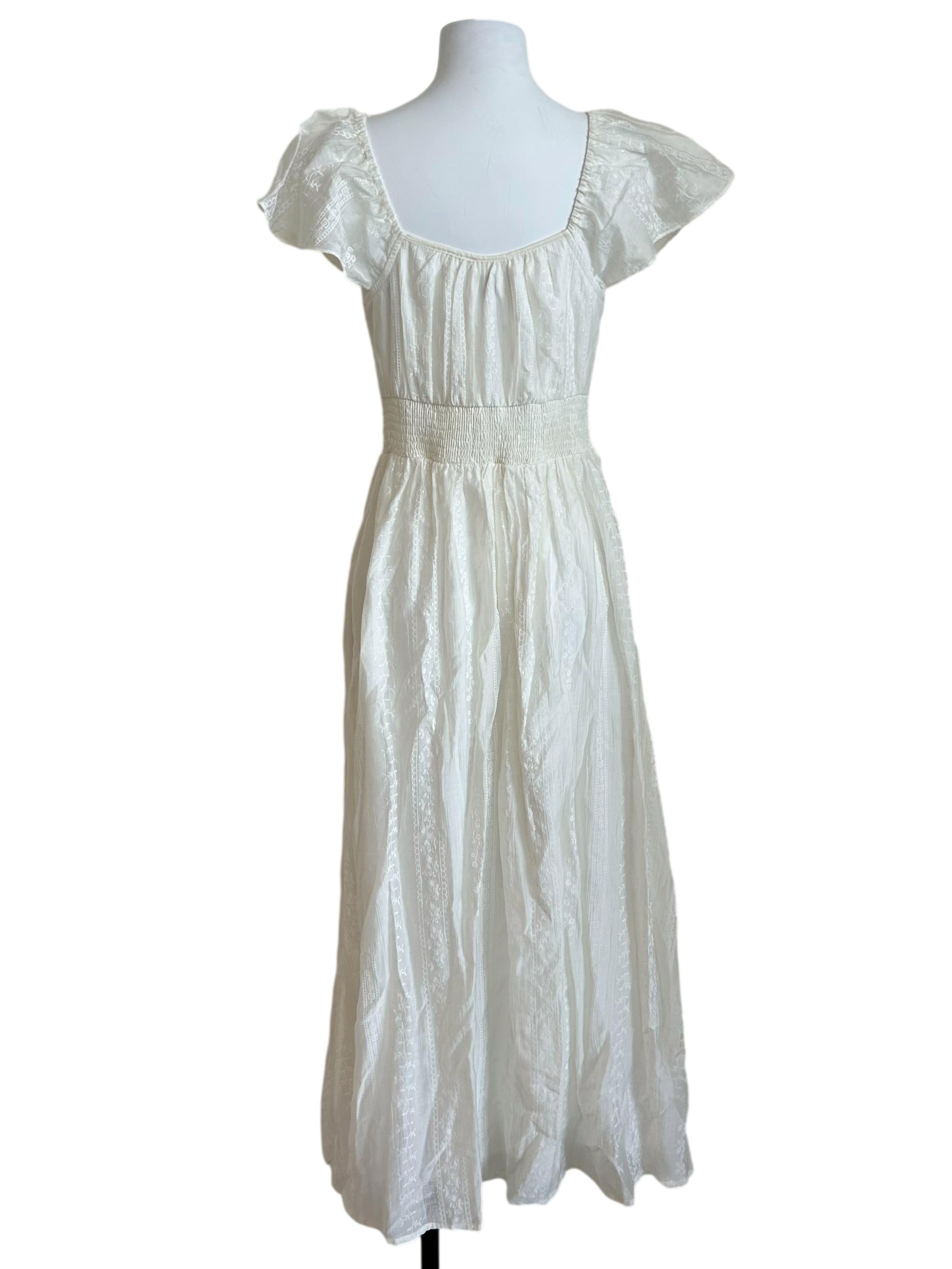 White Smocked Textured Lace Dress