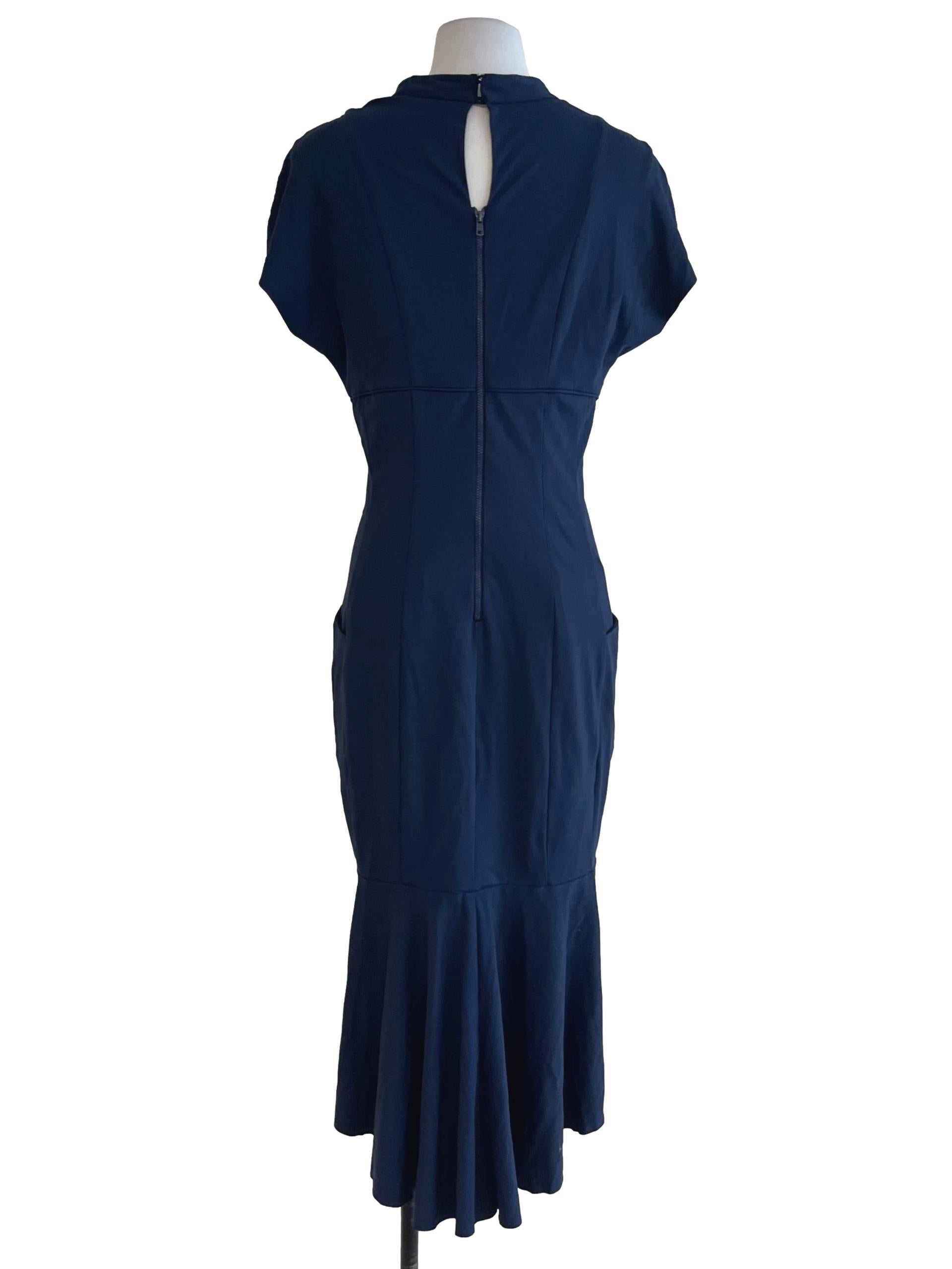 Navy Blue V-Neckline Empire Dress