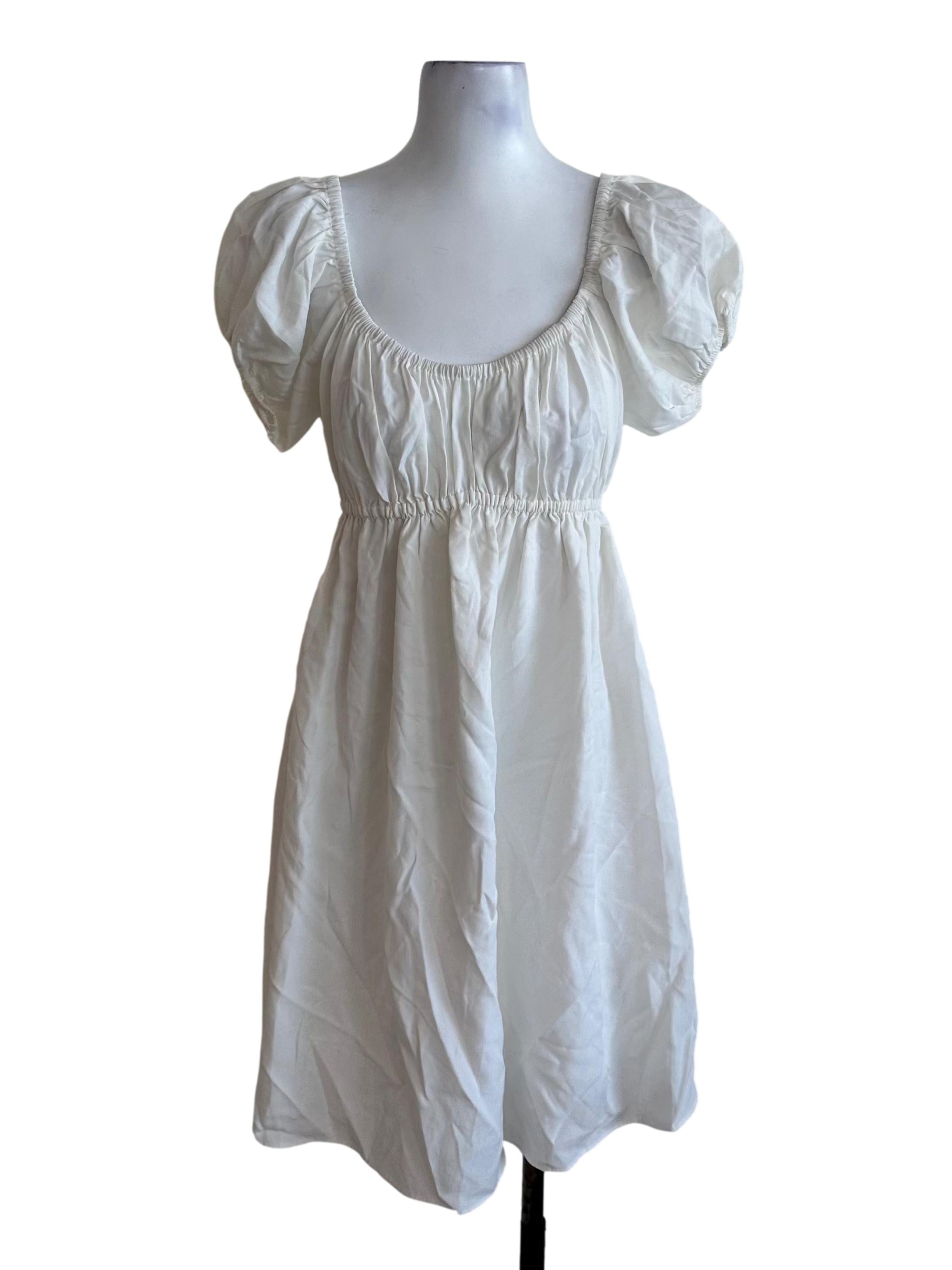 Ivory White Scoop Neck Puff Sleeve Dress TEM