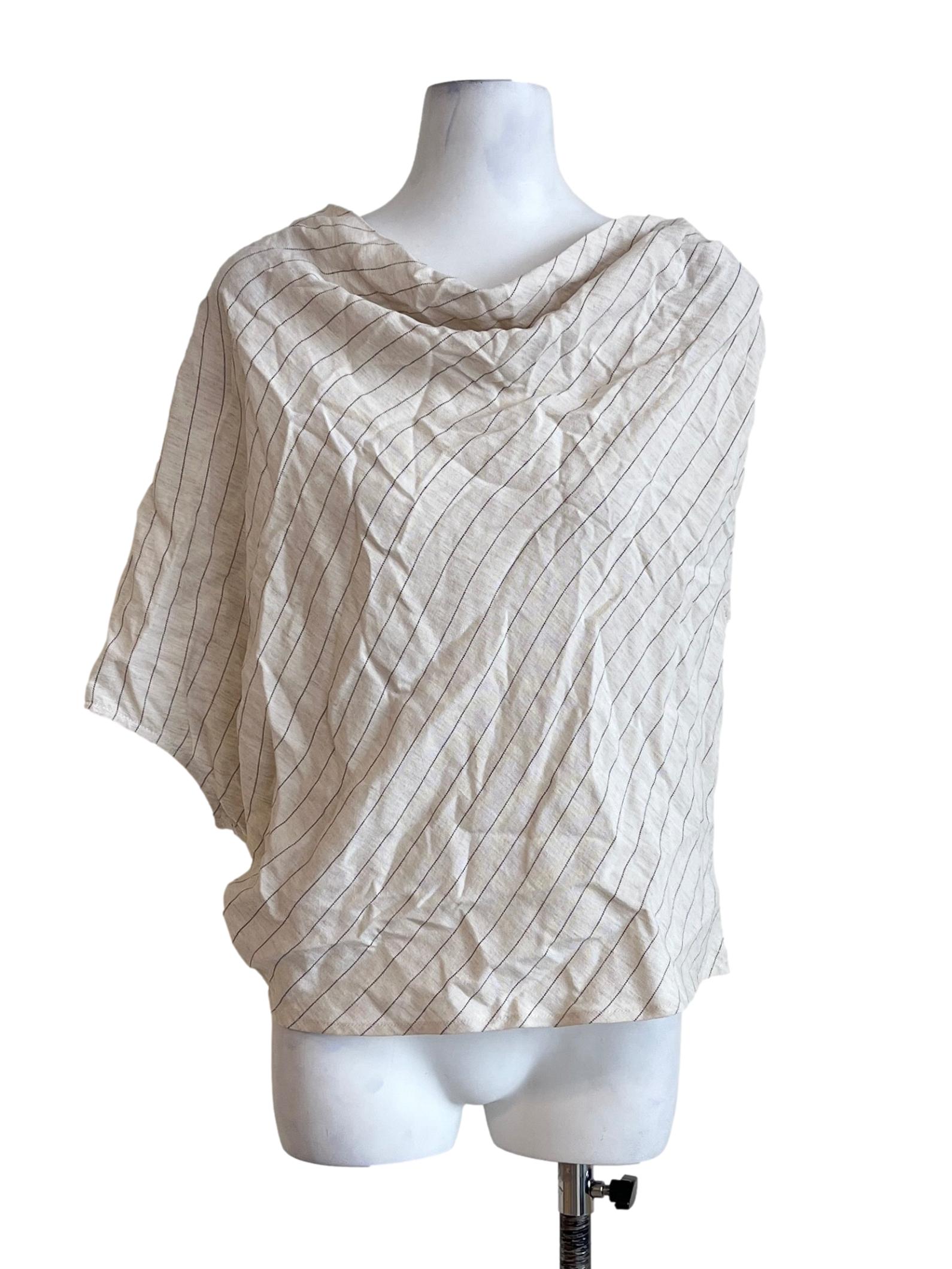 Beige Stripe Asymmetric Sleeve Linen Top
