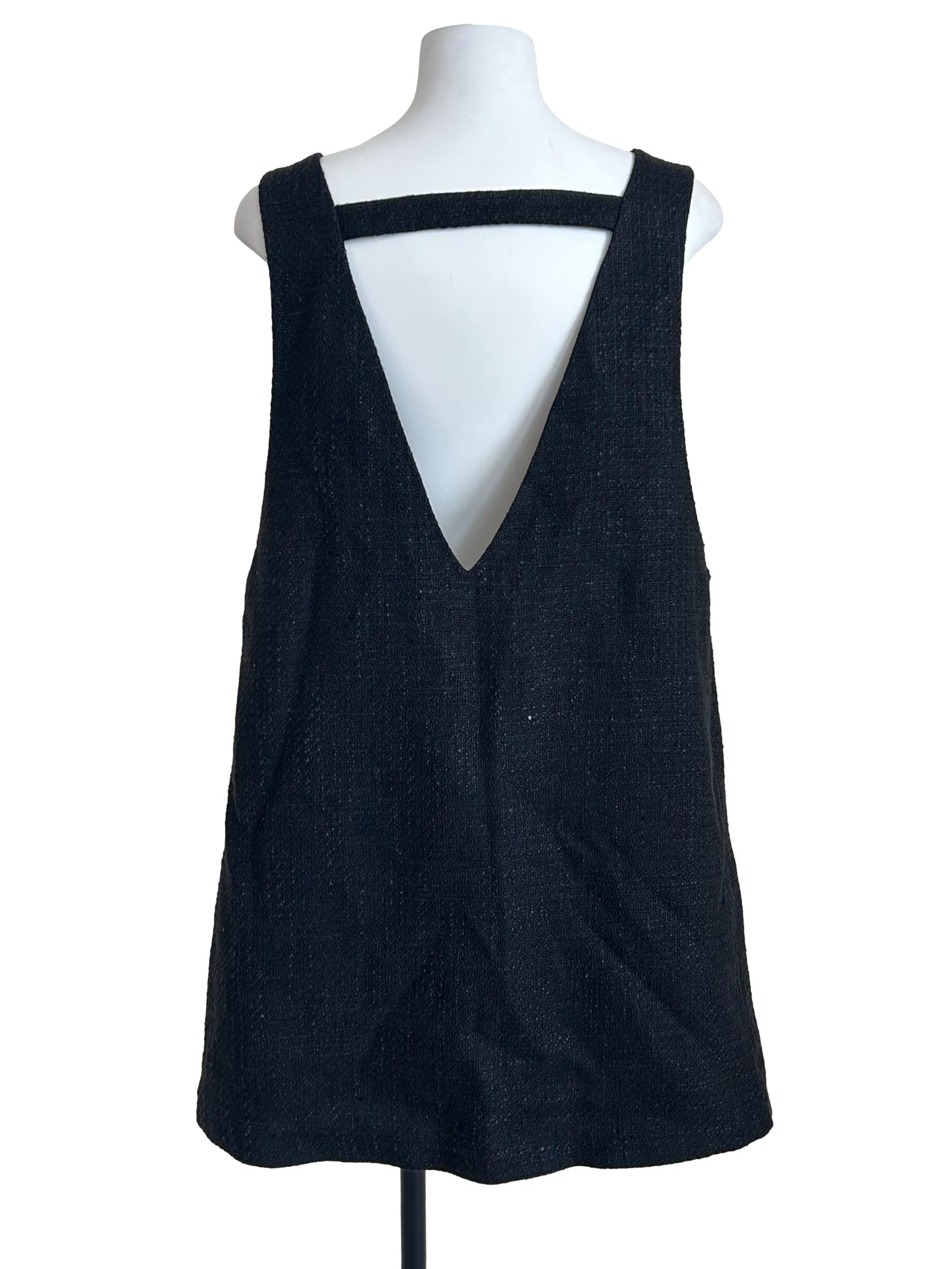 Black Deep V-Neck Tweed Dress