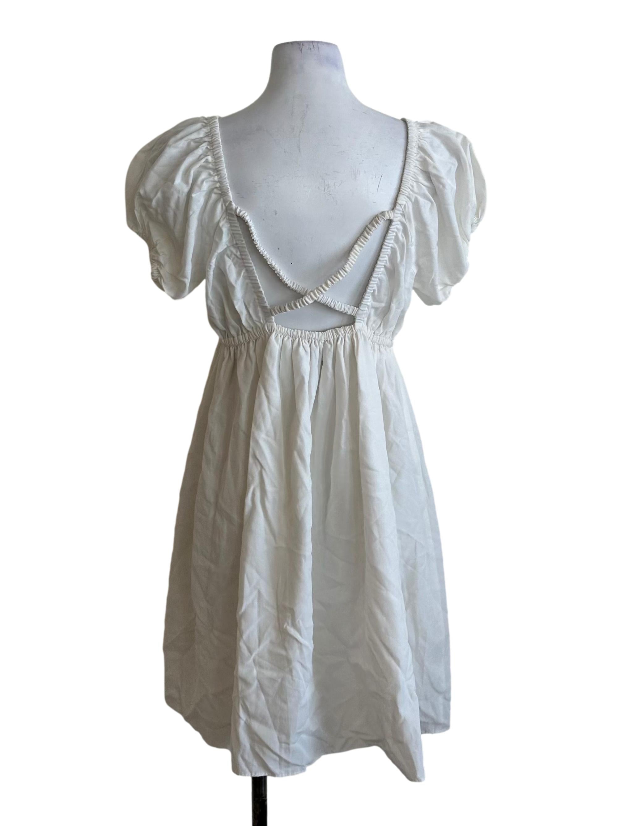 Ivory White Scoop Neck Puff Sleeve Dress TEM