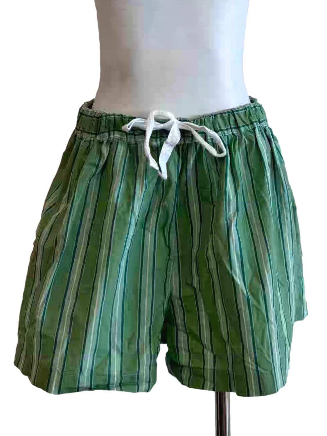 Apple Green Stripe Relaxed Cotton Shorts
