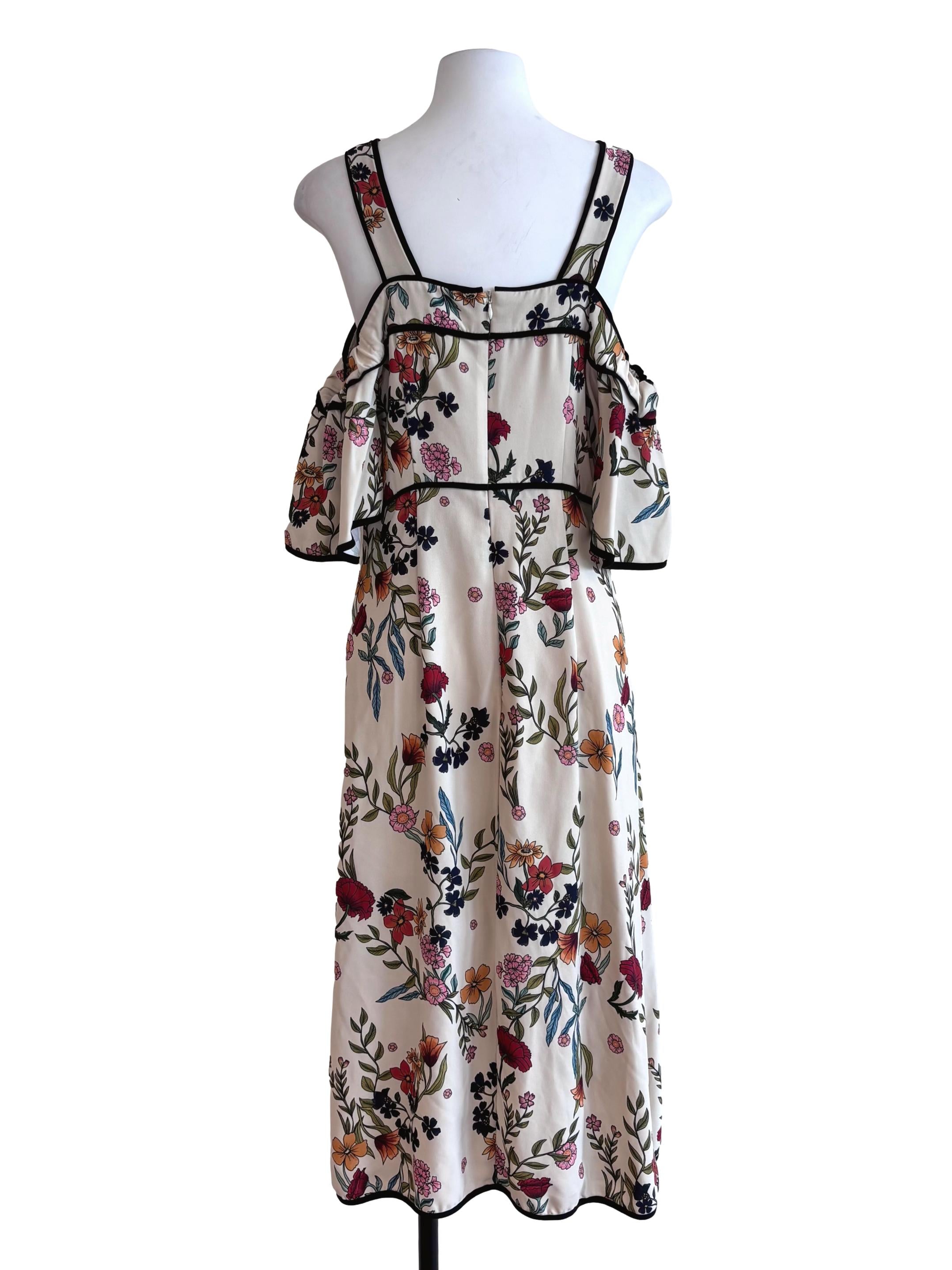 Cream Floral Pattern Off-Shoulder Dress