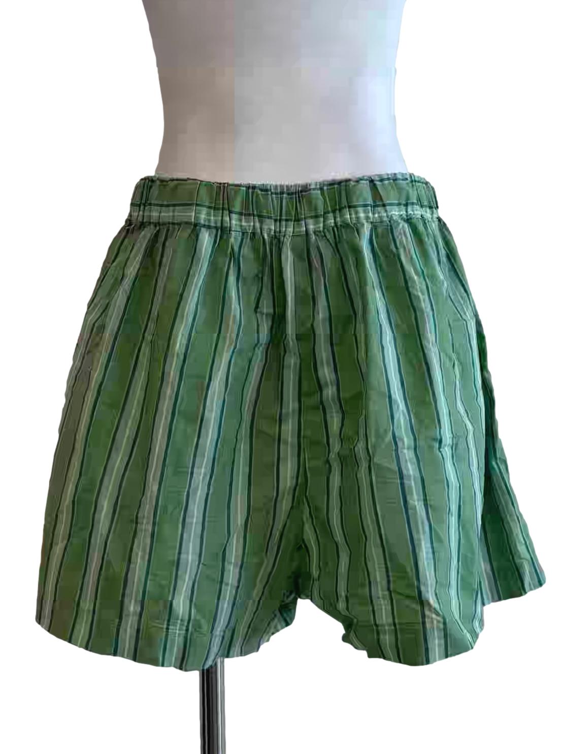 Apple Green Stripe Relaxed Cotton Shorts