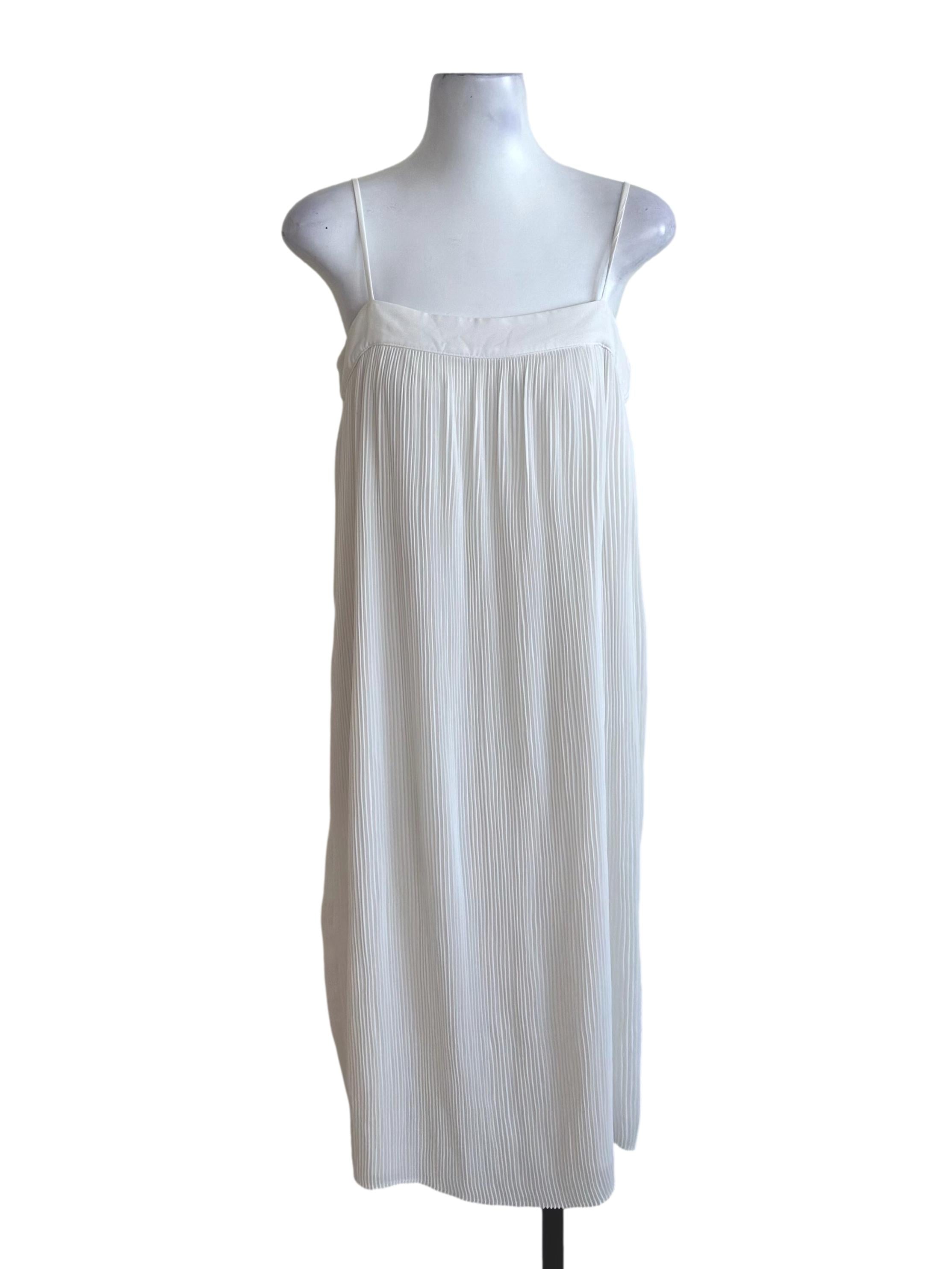 Off White Square Neck Pleated Dress LB
