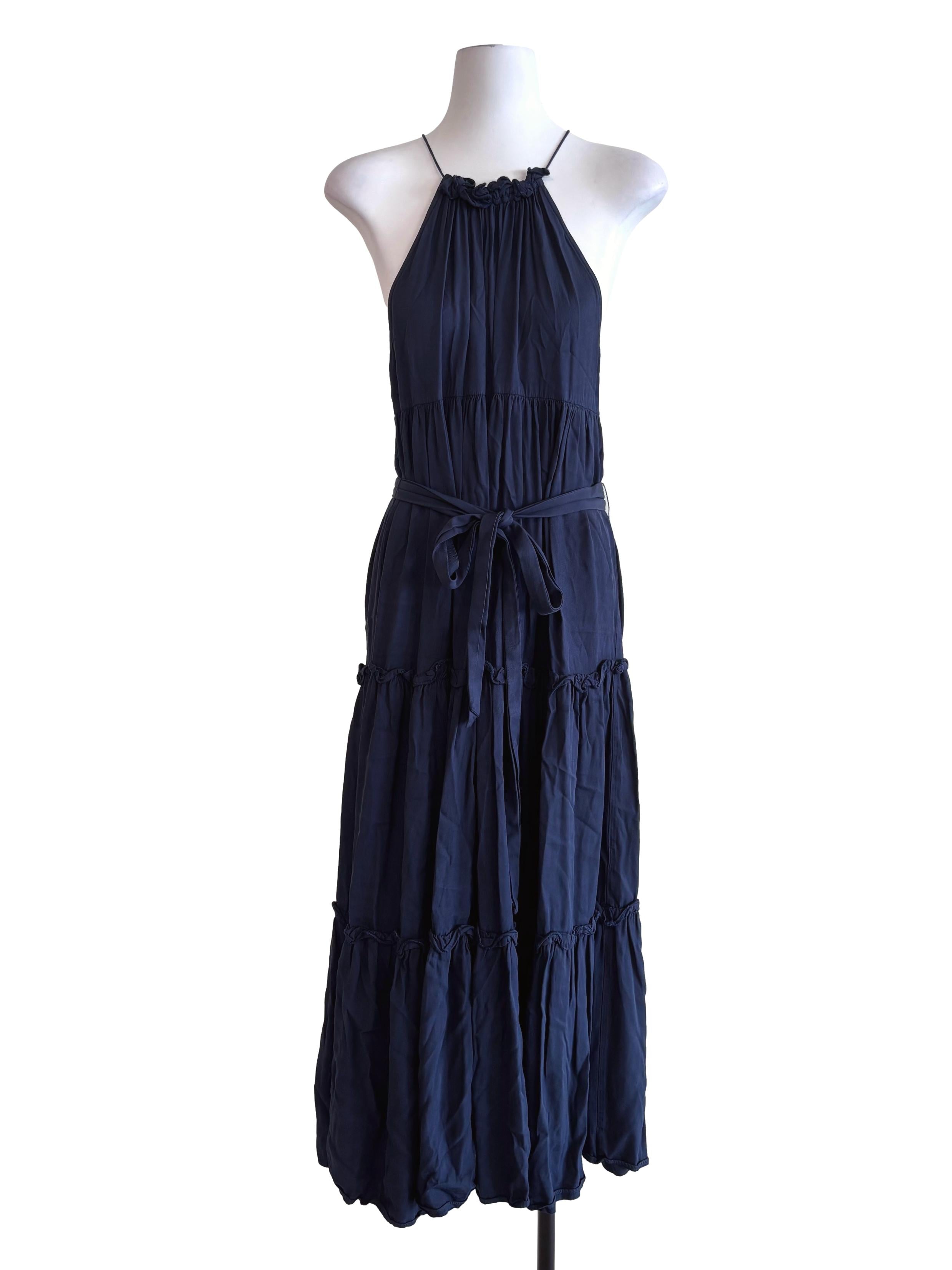 Navy Blue Halter Neck Tiered Dress
