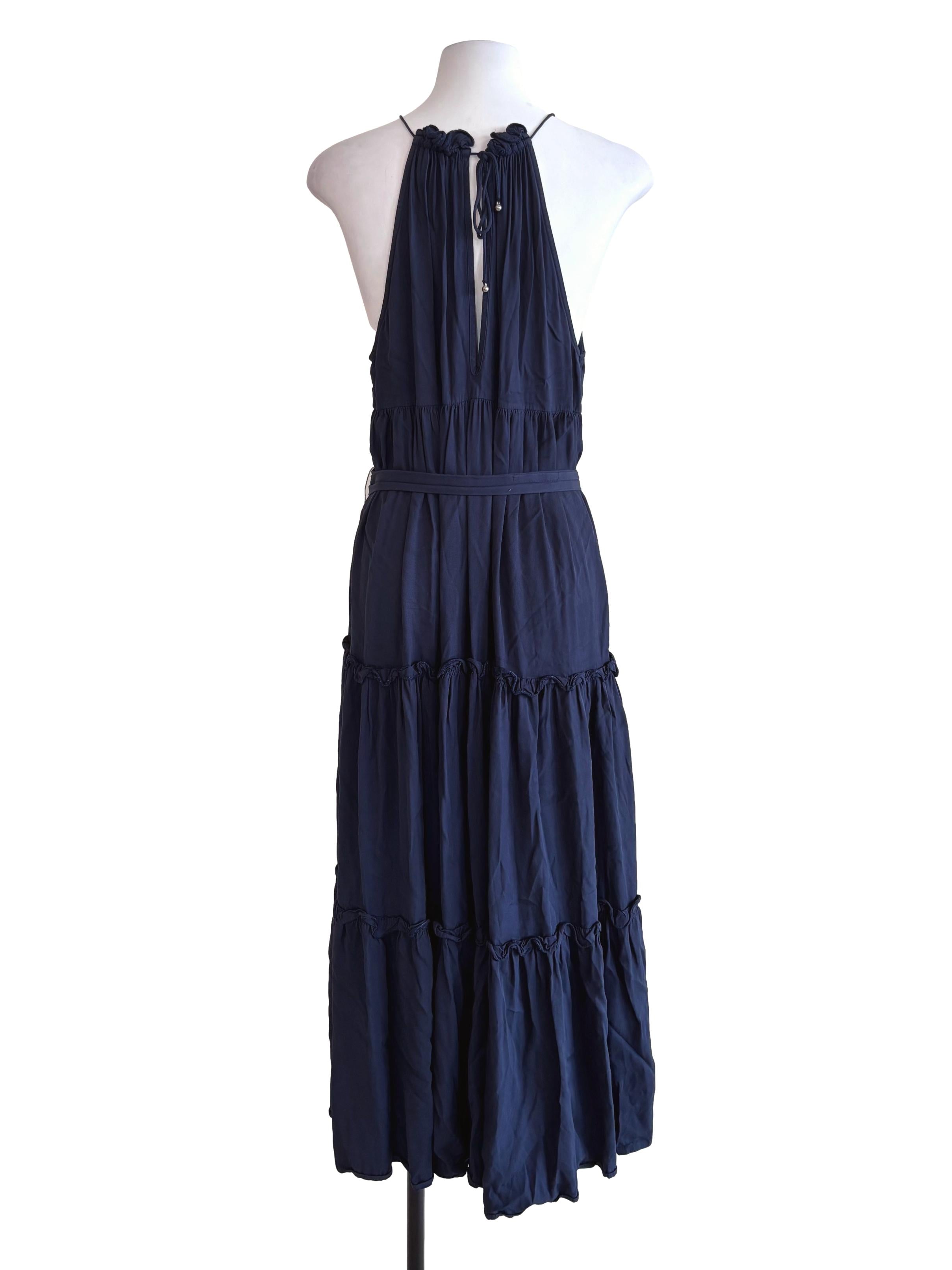 Navy Blue Halter Neck Tiered Dress