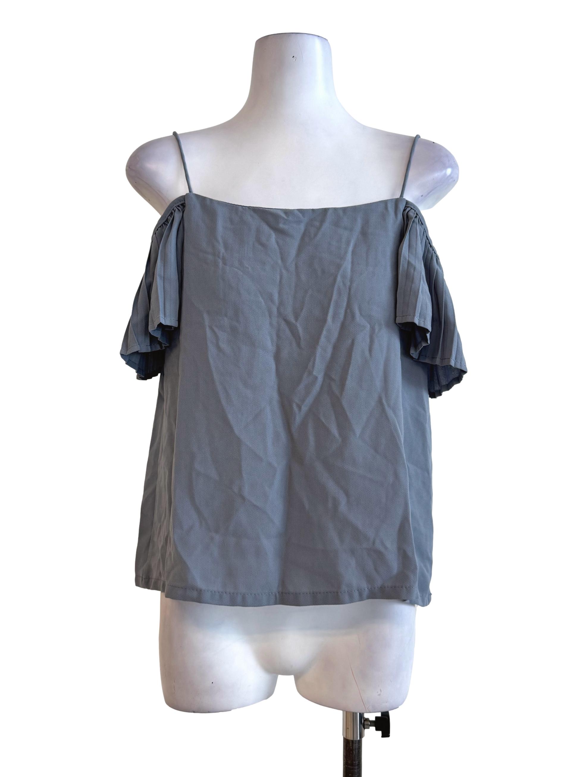 Steel Grey Pleated Shoulder Top TEM